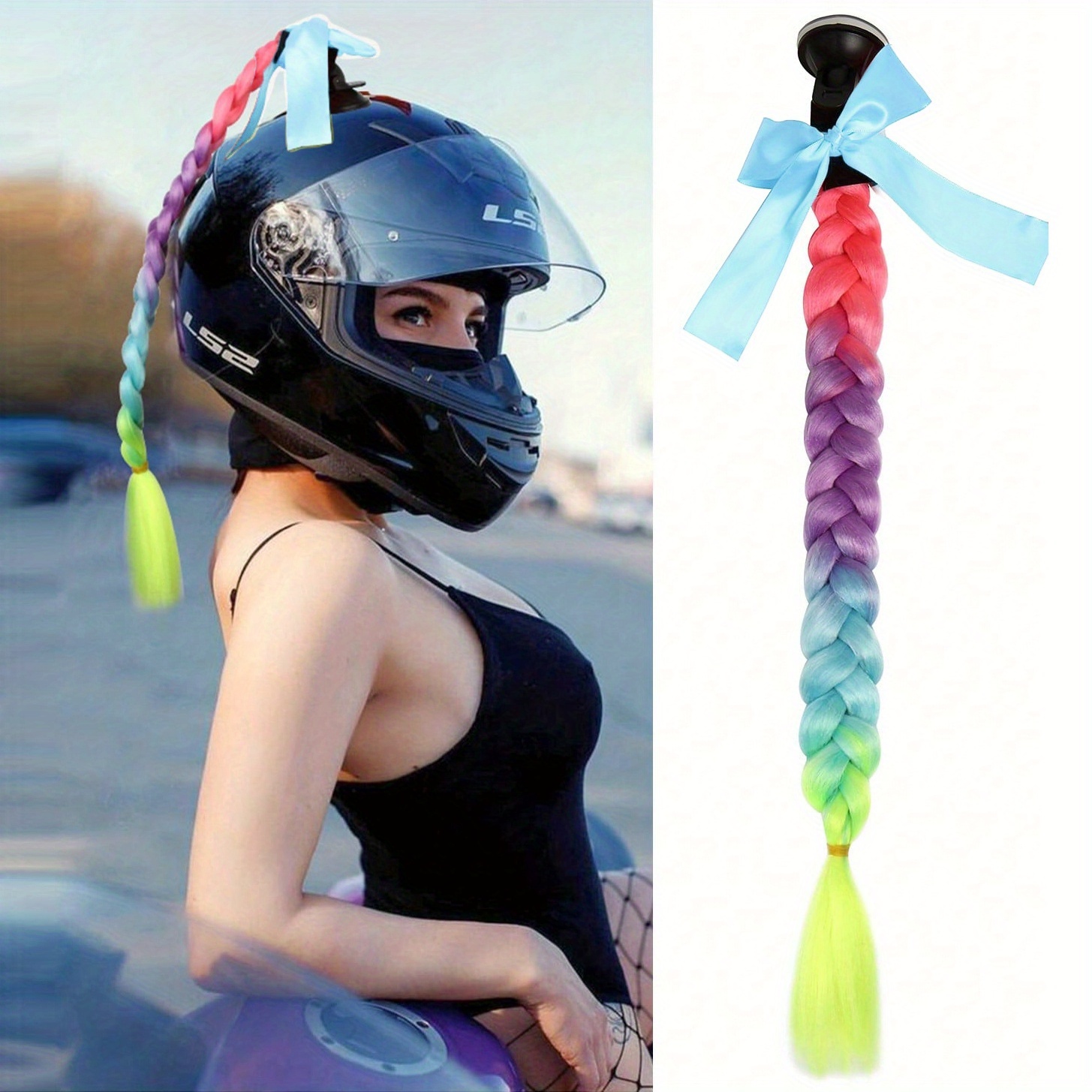 Helm-Pigtails Für Motorradhelme – 50,8 Cm, Ombré-Grün, Mit Saugnapf-Befestigung