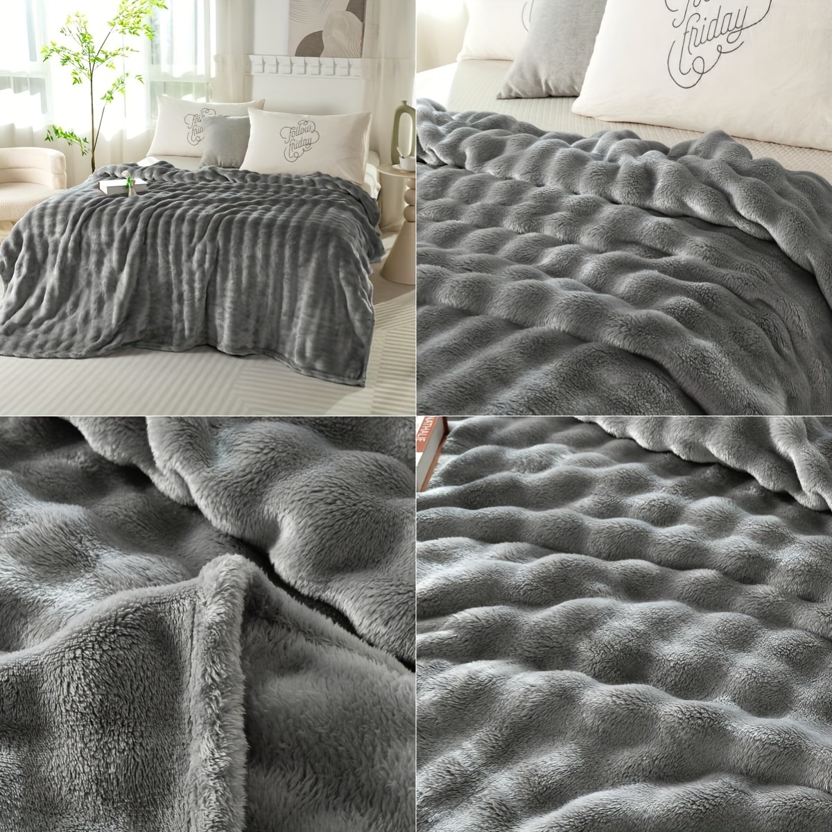 contemporary hypoallergenic polyester bed blanket thick soft   rabbit fur plush throw for bedroom sofa     machine washable multipurpose woven blanket with no   300 350g lightweight all purpose cover details 14