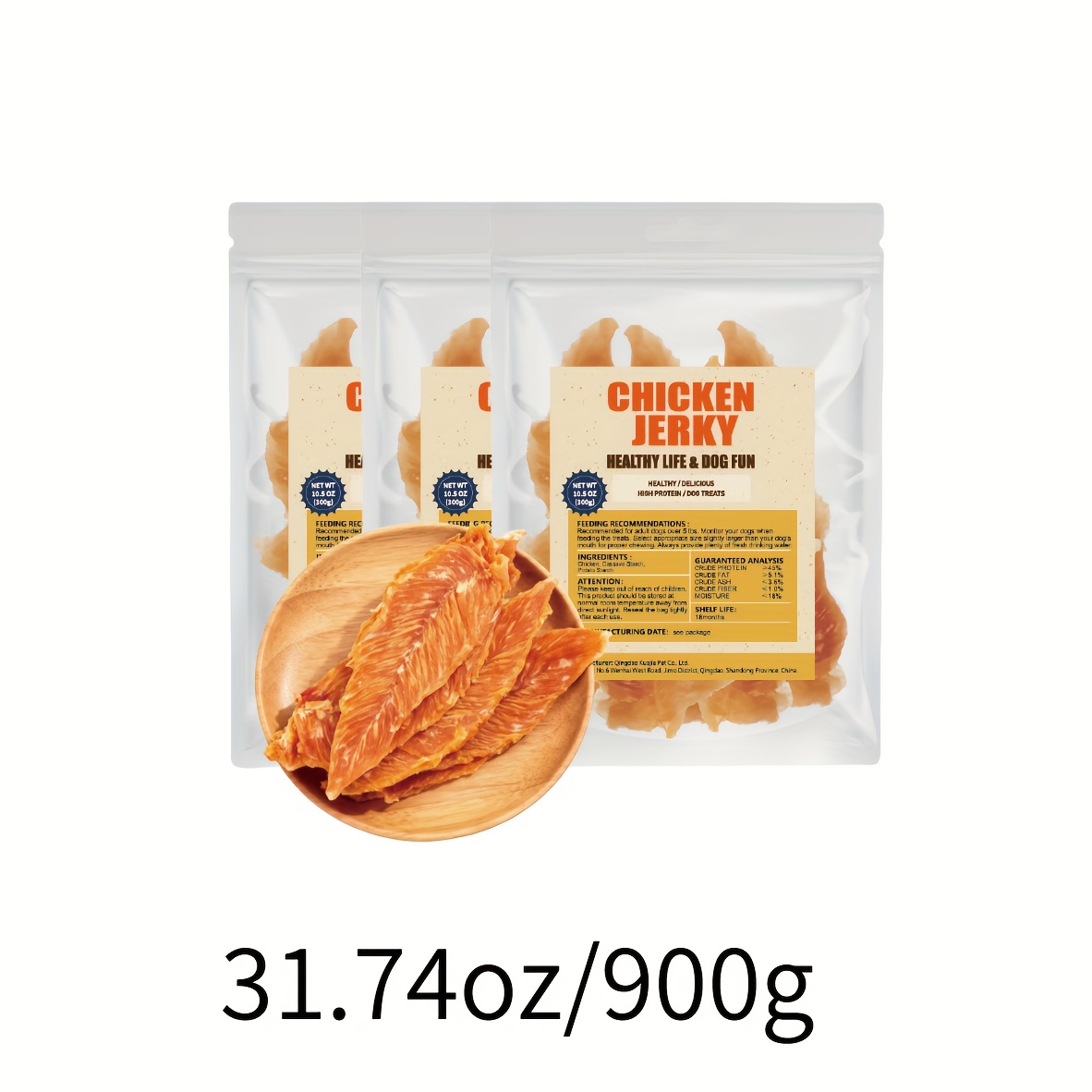 TEMU Chicken Jerky Dog Treats - Real High Protein Dried Strips, Healthy Training Chews For Small & Large Dogs, Puppy & Adult Dog Snacks, Bagged Bulk