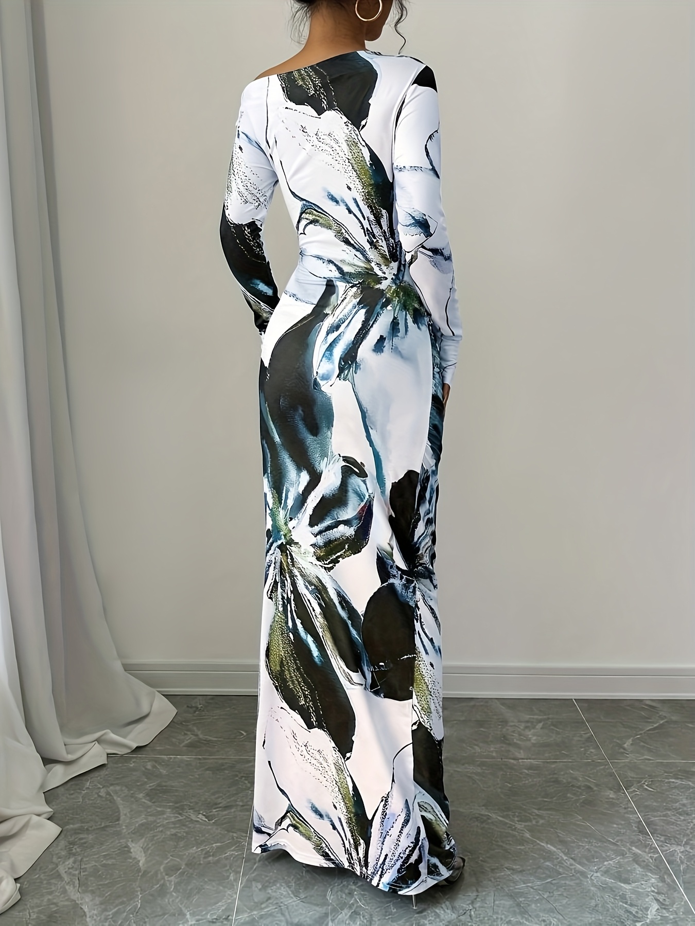 womens elegant full body floral asymmetrical shoulder long - Temu