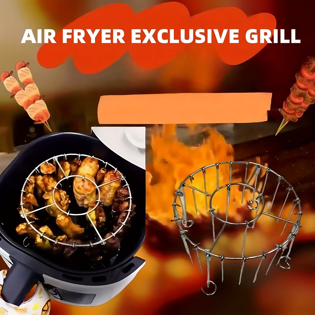 304不锈钢竖式烤架+24根串，适用于3qt-6qt空气炸锅烤箱，厨房和户外烧烤必备，均匀加热不易燃焦，适合肉类和蔬菜烧烤 商品详情 6