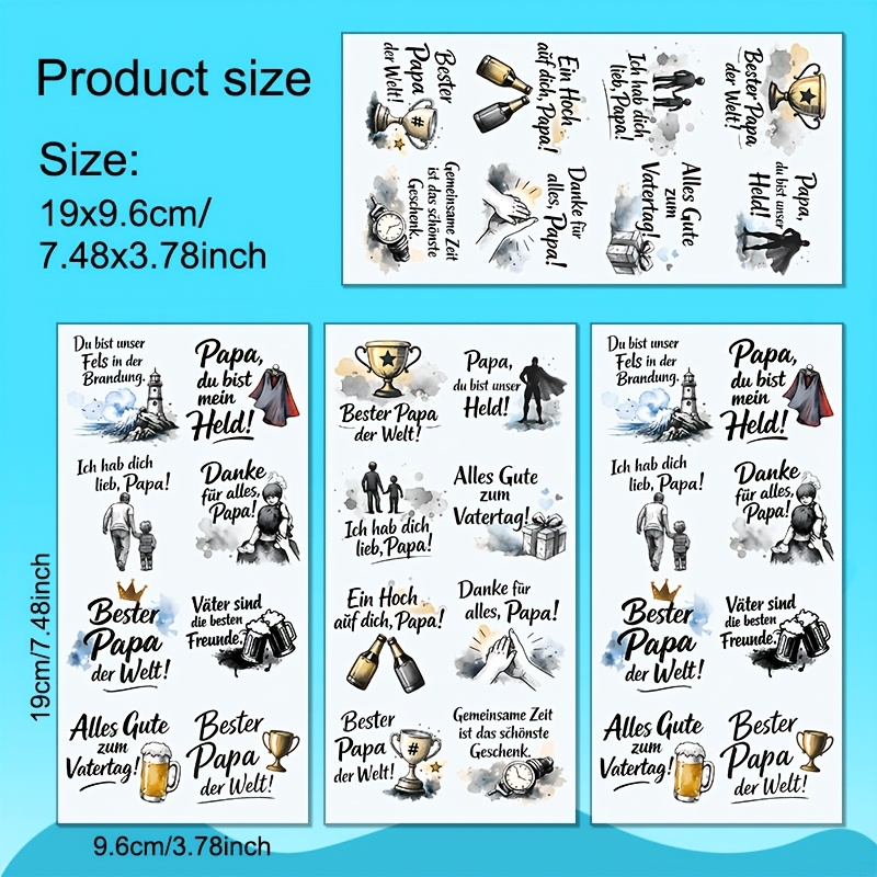 E-shop /Set, Vatertagspapier im deutschen Stil, Selbstklebendes Transfer mit Aquarell-Papa-Heldenmuster, Retro-Bierpokal-Elementtransfer, Geeignet für