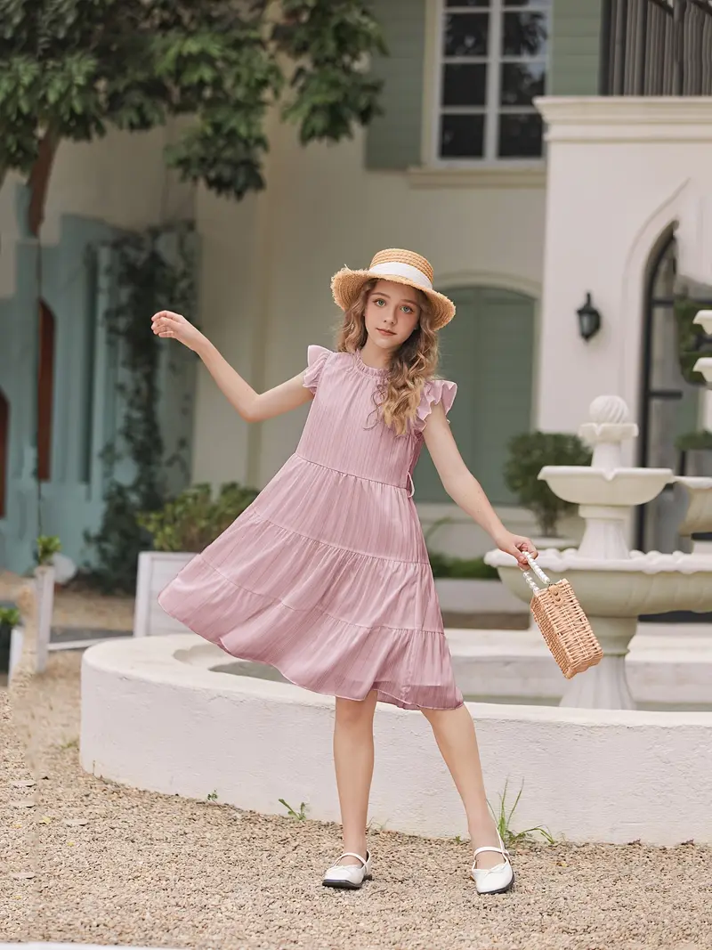 Tween Girls Summer Dress Ruffle Sleeve A Line Elegant Dresses with Belt Tween Girls Summer Dress Ruffle Sleeve A Line Elegant Dresses with Belt