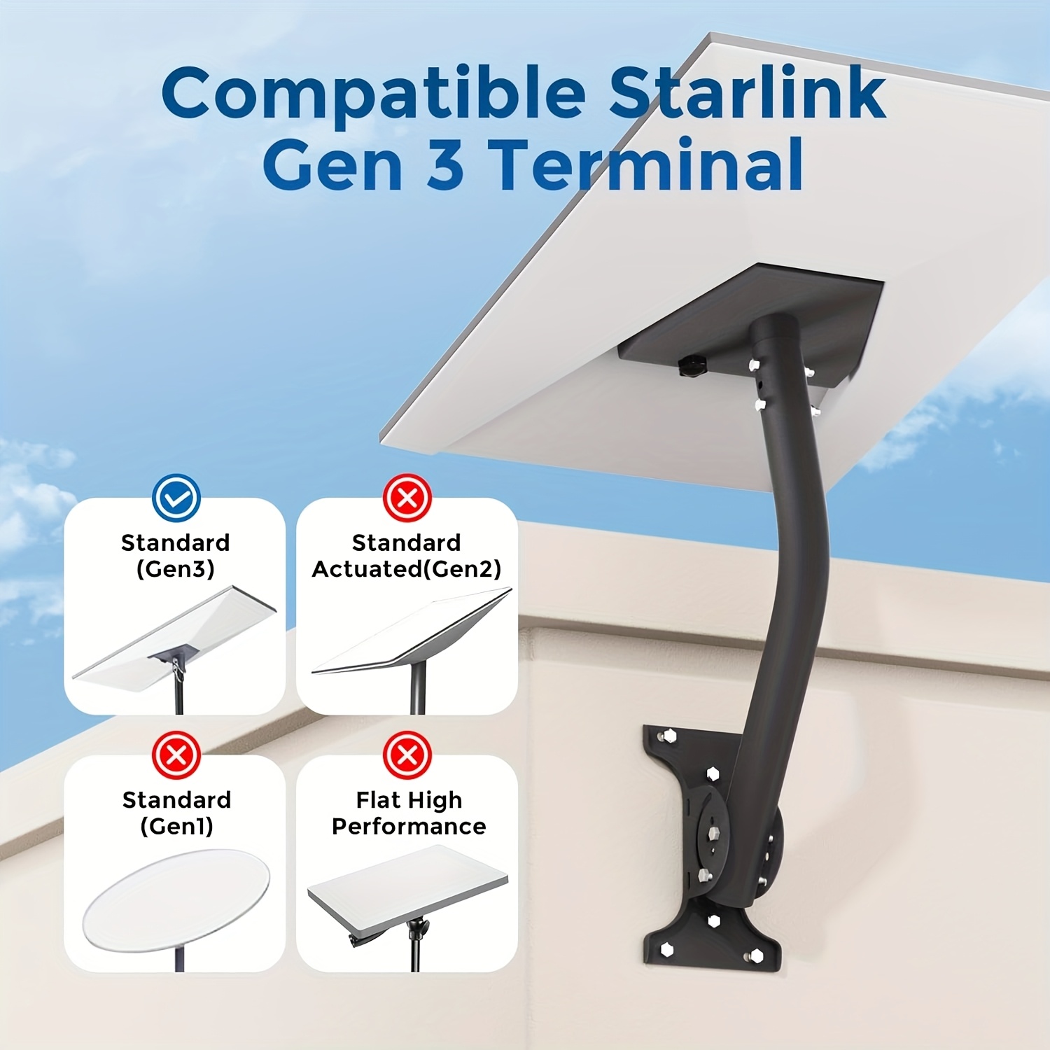 Support mural compatible Starlink Gen 3 - support Starlink V3 - support mural long - compatible support pour poteau - tuyau ajustable étanche pour toit