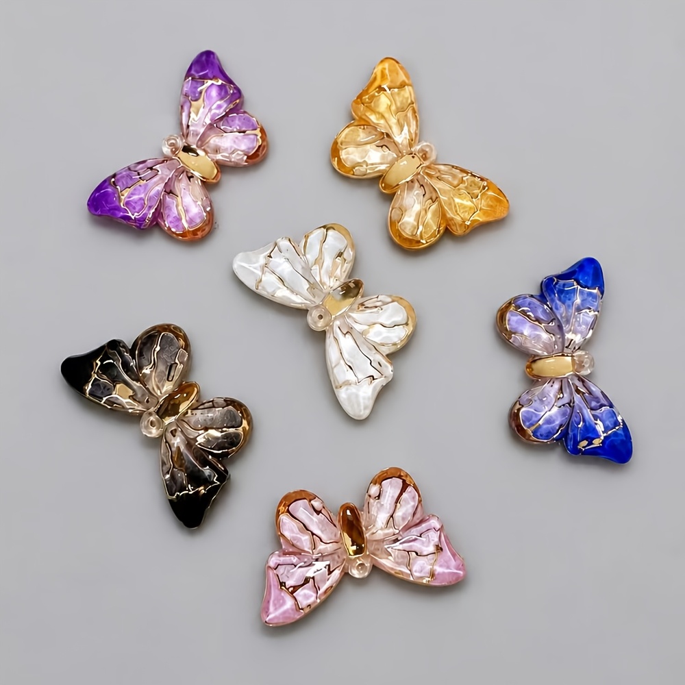 TEMU 6pcs Perles en résine papillon en cristal coloré - Pendentifs à strass à fond plat, trou unique adaptés à la décoration de bijoux et d'artisanat