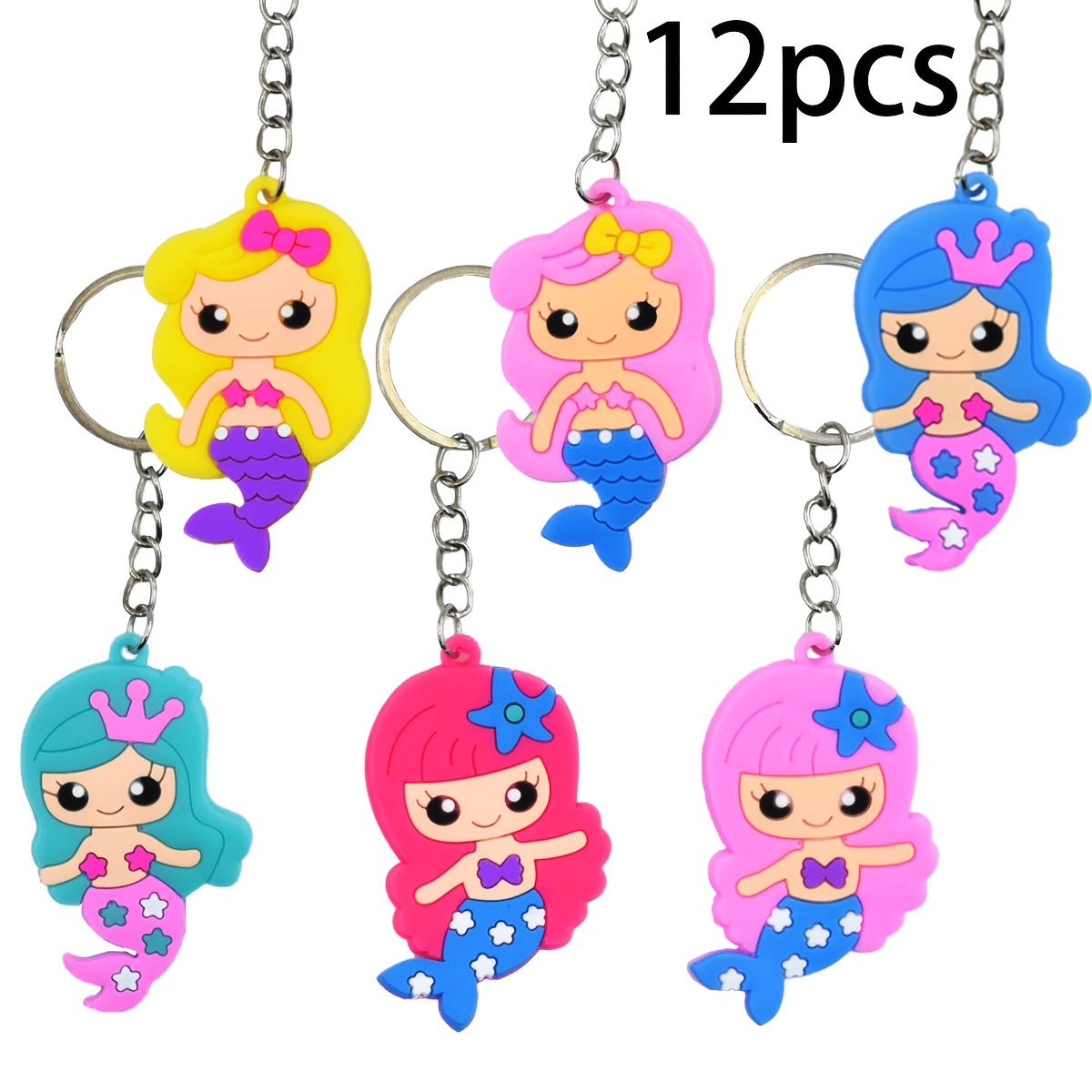 Image of Gift For Her/him 12pcs Mermaid Keychains, 2d Mermaid Key Rings, Mermaid Theme Party Decorations Birthday Party Gift Bag Fillers Carnival Prizes Random Color