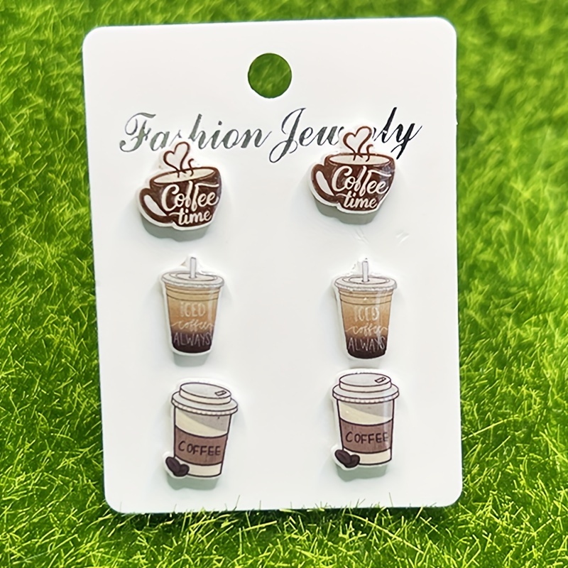 3 Pairs Milk Coffee Heat Shrink Earrings Handmade Acrylic Earrings Set