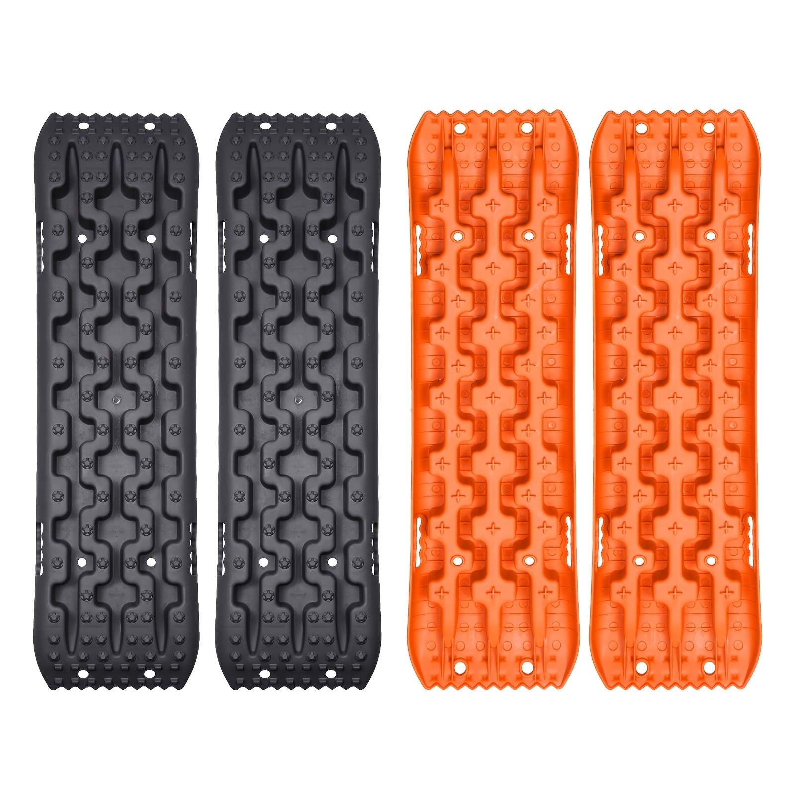 Image of 4pcs 39 X 11 Inch Offroad Recovery Boards, High Strength Pp Flexible 10 Ton Anti- Slip Traction Plates, Vehicle Emergency Escape Boards For Mud Snow Sand Terrain, Orange + Black