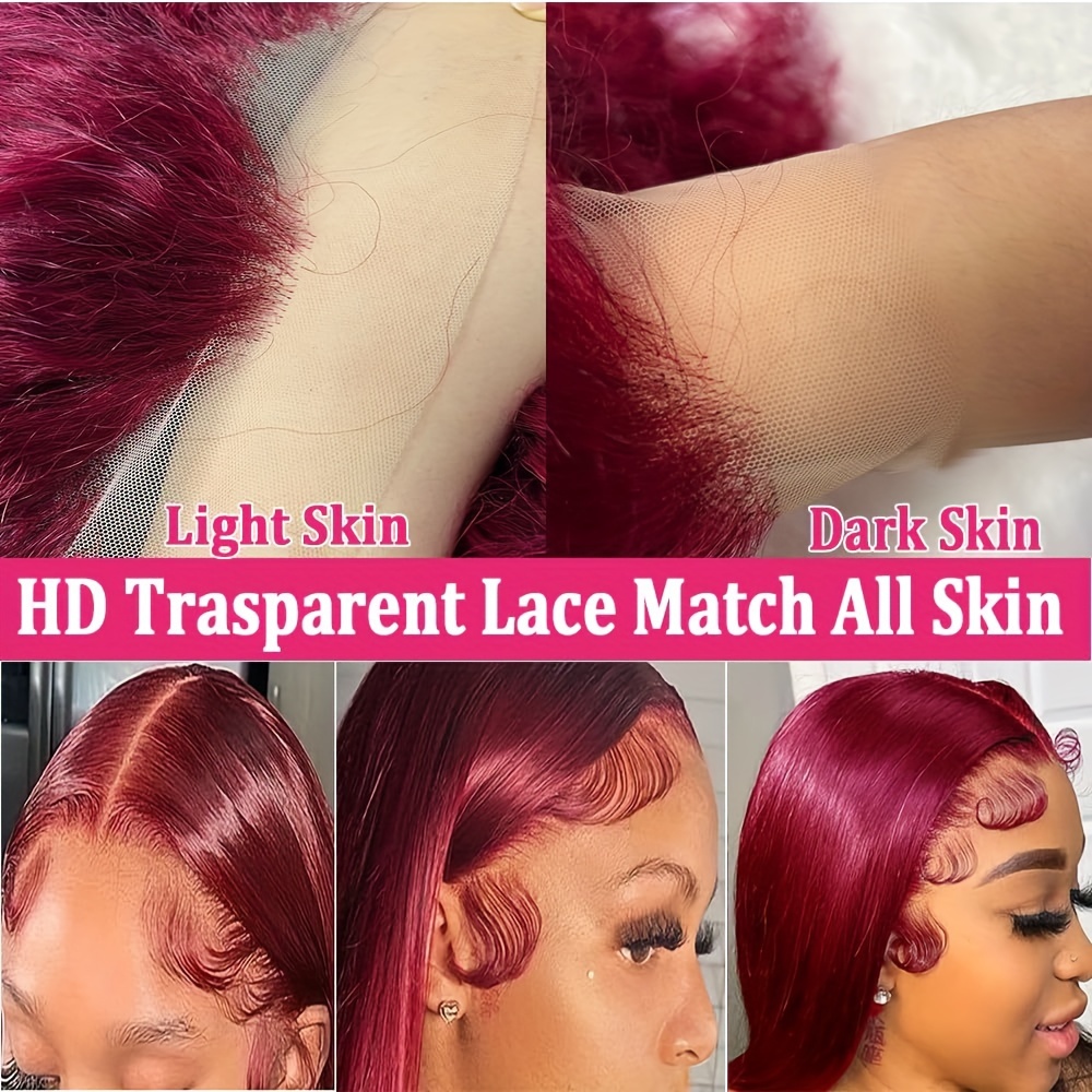 99j Human Hair Lace Front Wigs Burgundy Body Wave 13x4 Lace Temu