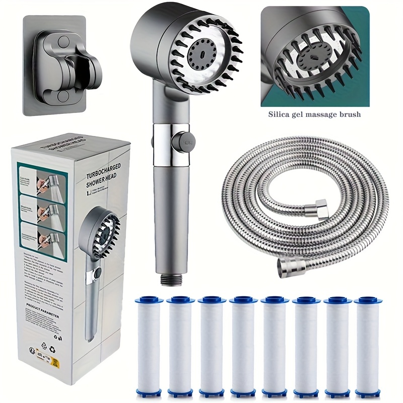 Image of 6/11pcs Set Of New Ion Showerheads, Handheld High-pressure Showerheads, Filter Showerheads, With Replacement Filters, Spray, With Switch, , Extended Use, Complete Configuration