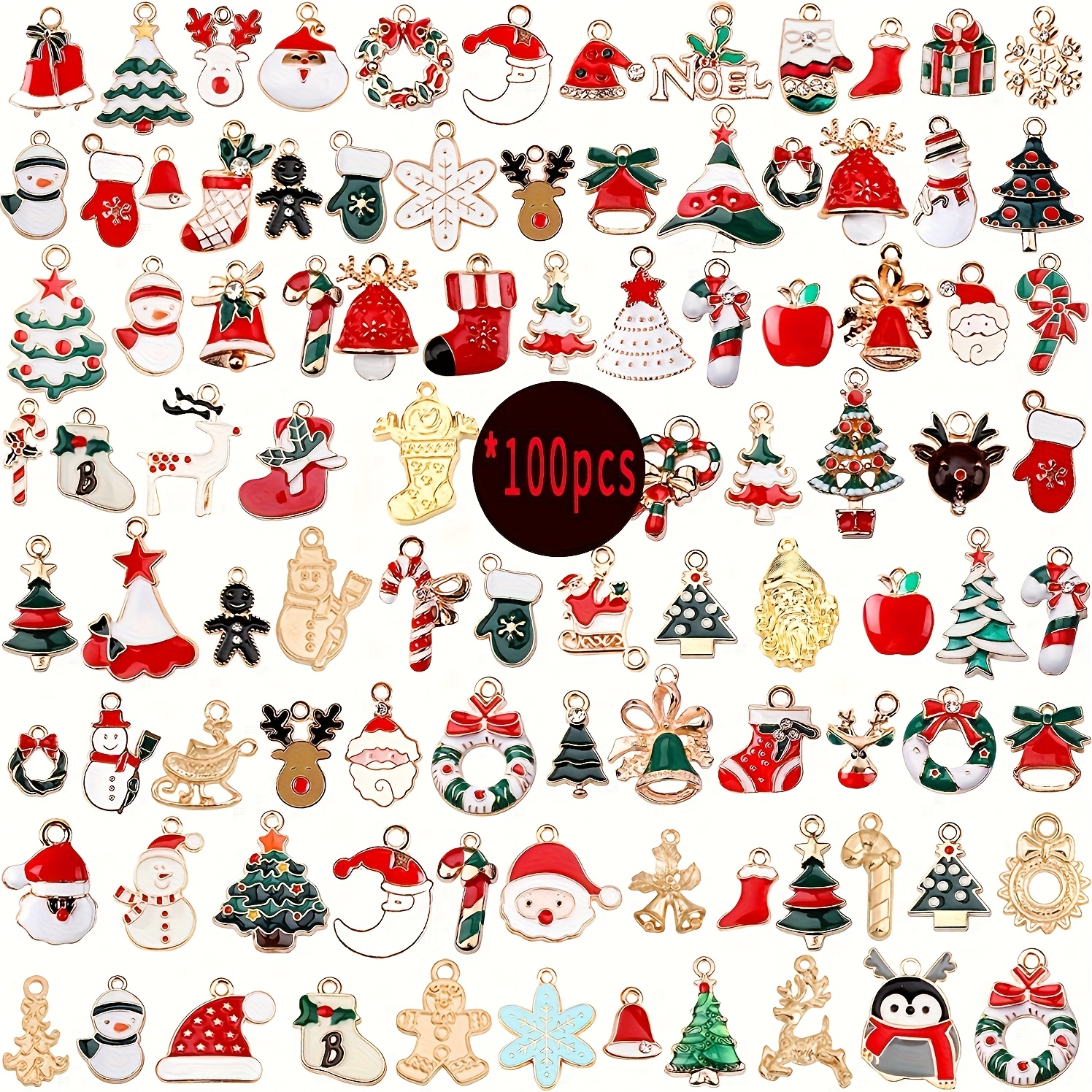 TEMU Ensemble de 100 pendentifs de Noël mignons, mini , bracelets et boucles d'oreilles en alliage avec Père Noël, et de neige