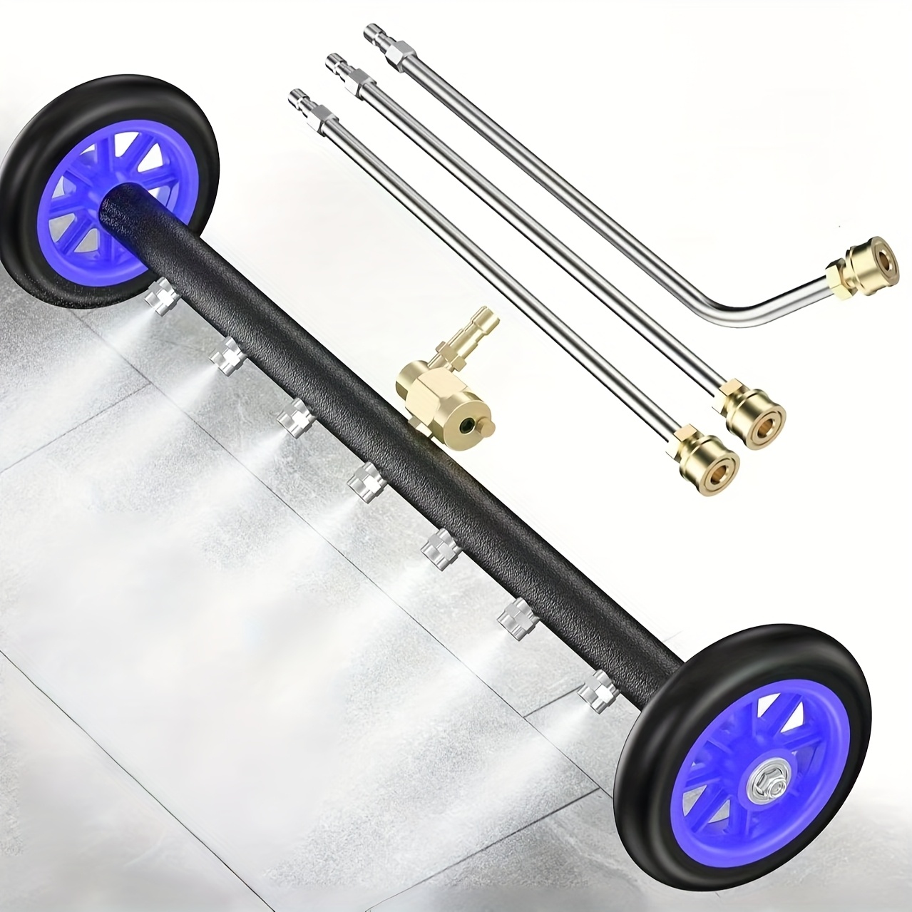 E-shop 22 Zoll (56 cm) Blaue Hochdruckreiniger, 2-in-1 Hochdruckreiniger, 7-Loch Düsenreiniger, 1/4 Quick Connect, 4000 PSI Wasserbürste