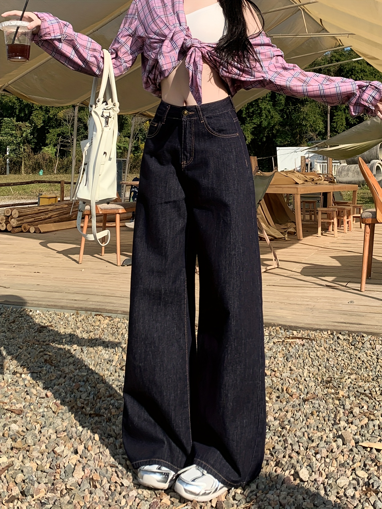 womens high waist wide leg jeans vintage inspired loose fit Temu