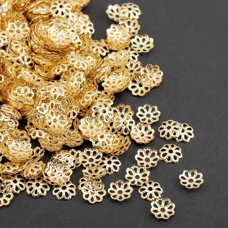 

500pcs 6mm Tassel Cap End Cap Diy Hollow Flower Metal Loose Spacer Beads, Lotus End Bead Cap For Diy Earrings Pendant Jewelry Bracelet Necklace Accessories Making