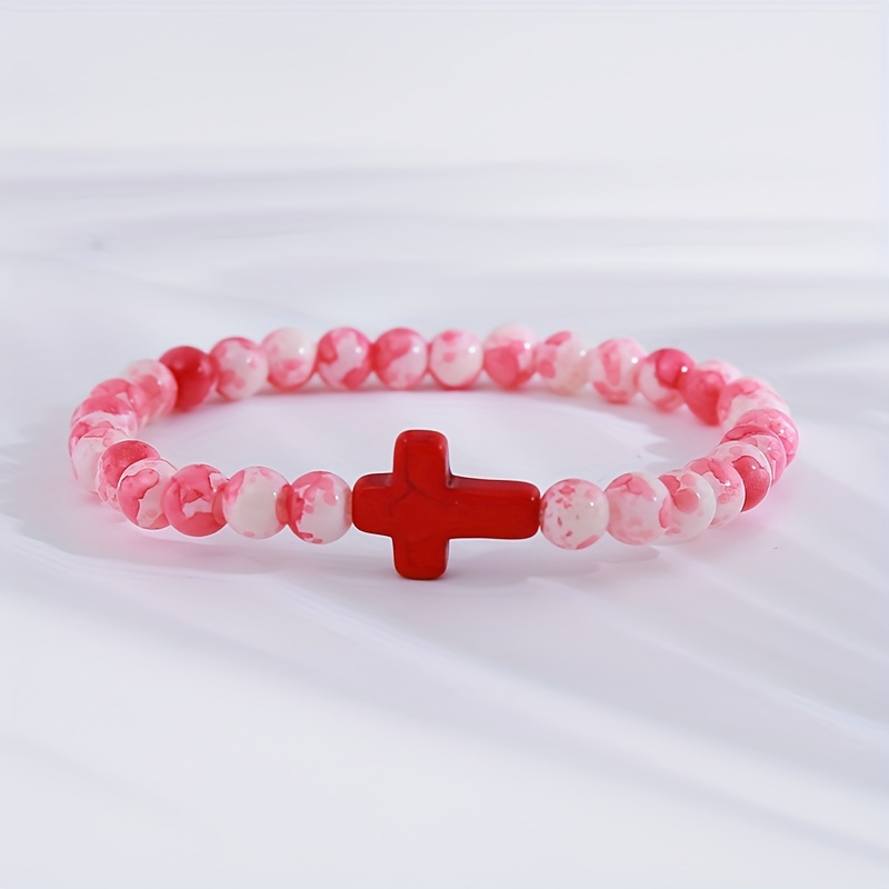 Boho Style 6mm Turquoise Cross Bracelet for Men & Women