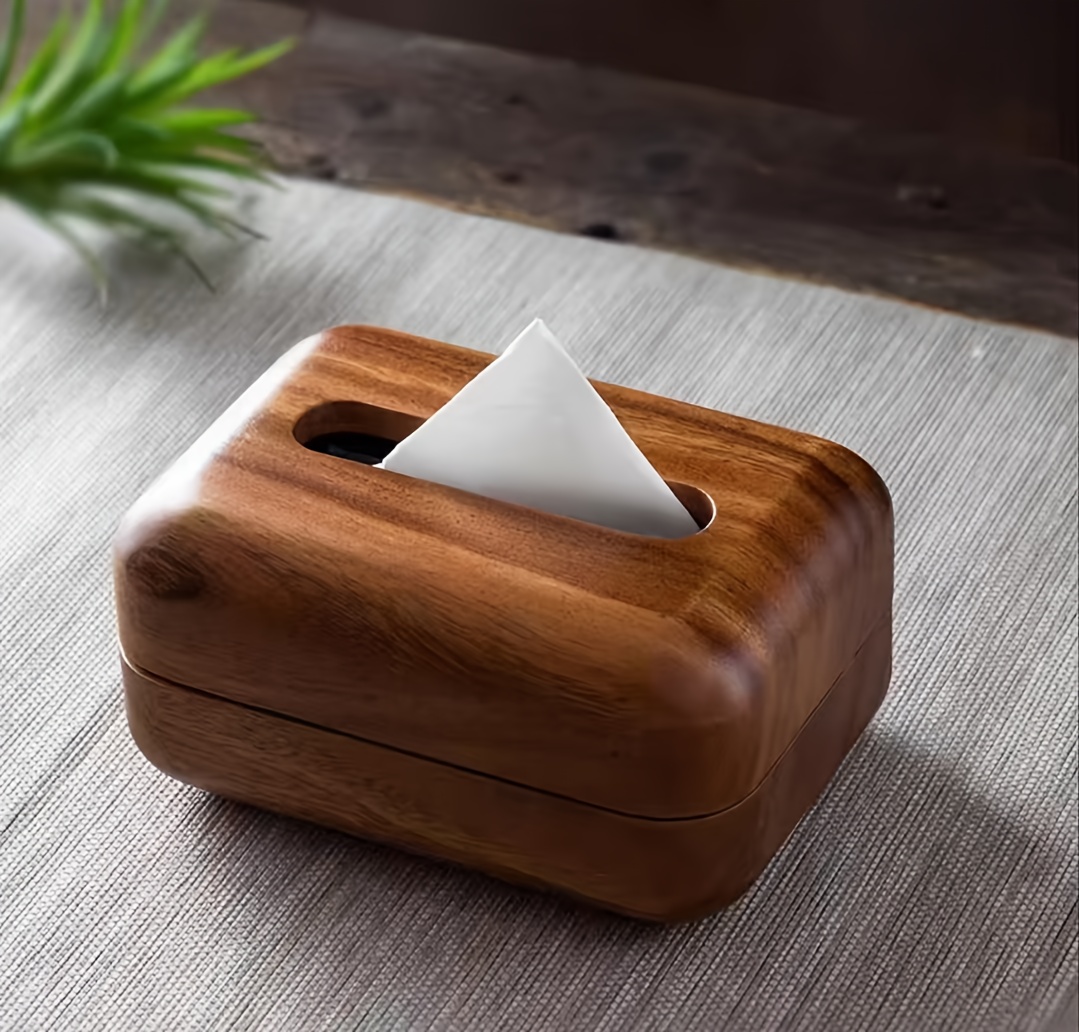 modern minimalist walnut tissue box elegant bathroom living room office decor easy replacement cover recycled wood construction space saving design for small spaces vintage home decoration storage organizer polished   durable build Product details 1