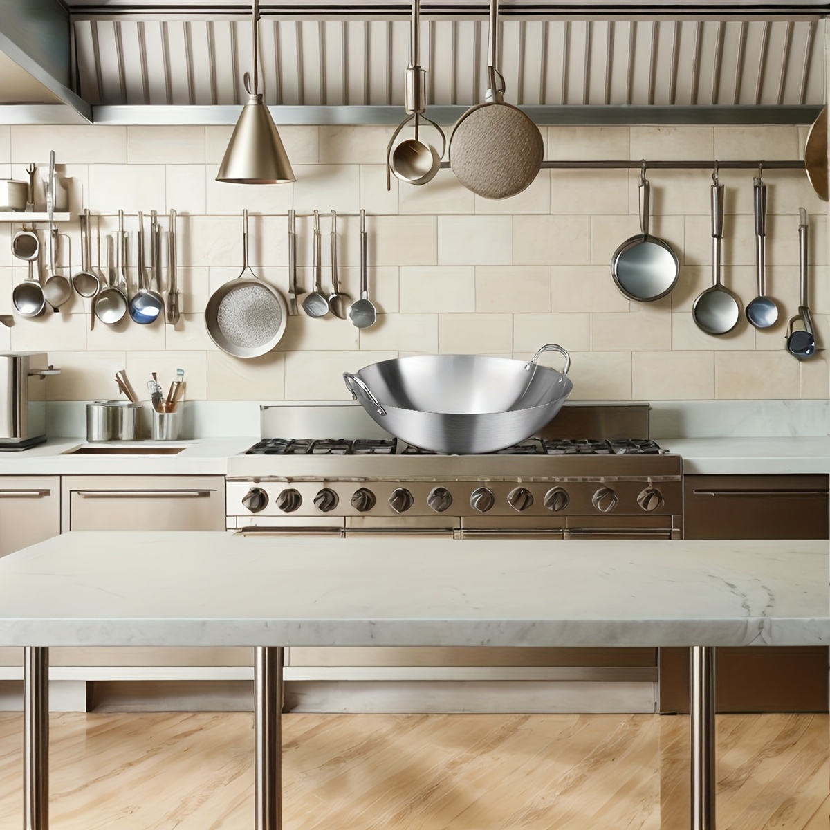 Large Stainless Steel Wok with Double Handles