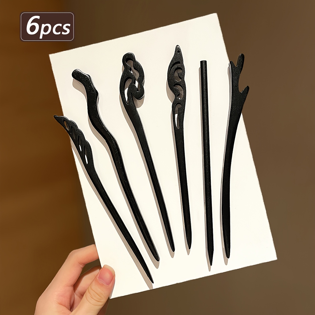 Image of 6pcs New Chinese Antique Style Black Wood Hairpins, Of Bun Cheongsam Hairpins, Daily Additions And Gift Hair Additions