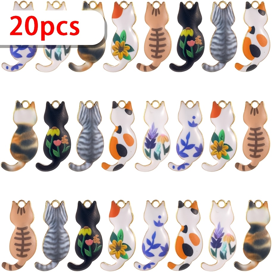 E-shop 20 Stk. niedliche Mini-Anhänger aus Legierung Emaille mit Cartoon-Katzen-Haustier-Druckmuster, geeignet für DIY-Schmuckherstellung, Armbänder,