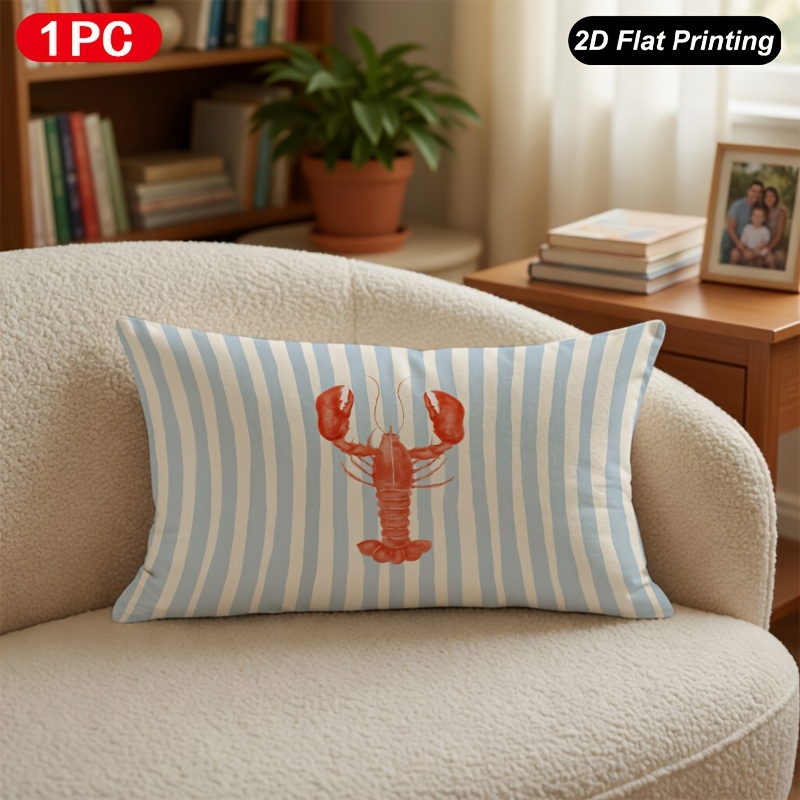 TEMU de cojín lumbar de 1 pieza con estampado 2D de rayas de langosta para decoración de interior y exterior, granja, dormitorio, , sofá, interior de