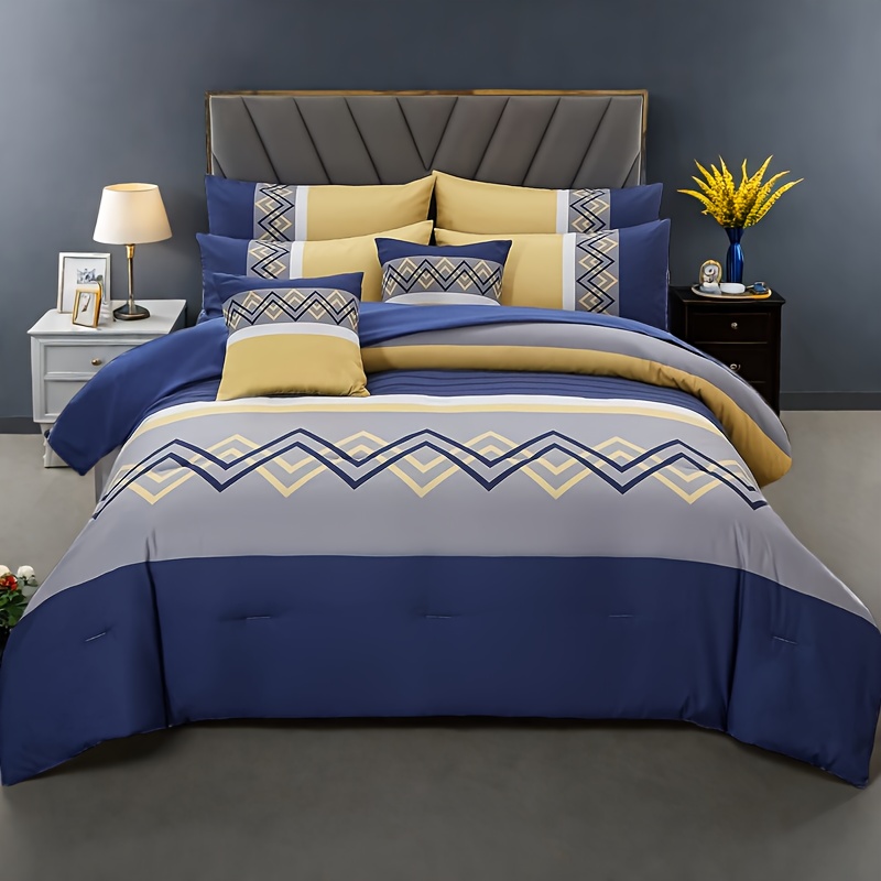 TEMU 6pcs Multi-colored Stripes Comforter Sets, Full/queen/king Size Bed In A Bag, Soft Microfiber Lightweight Bedding Set For All , Perfect For Room Decor, Bedroom Decor And Bedroom Accessories