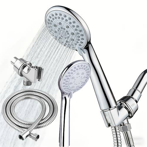 5 setting shower head 3pcs set 5 mode shower head 1 5m shower hose universal high quality shower bracket pressurized water saving shower abs durable leak proof material five with pressurization convenient