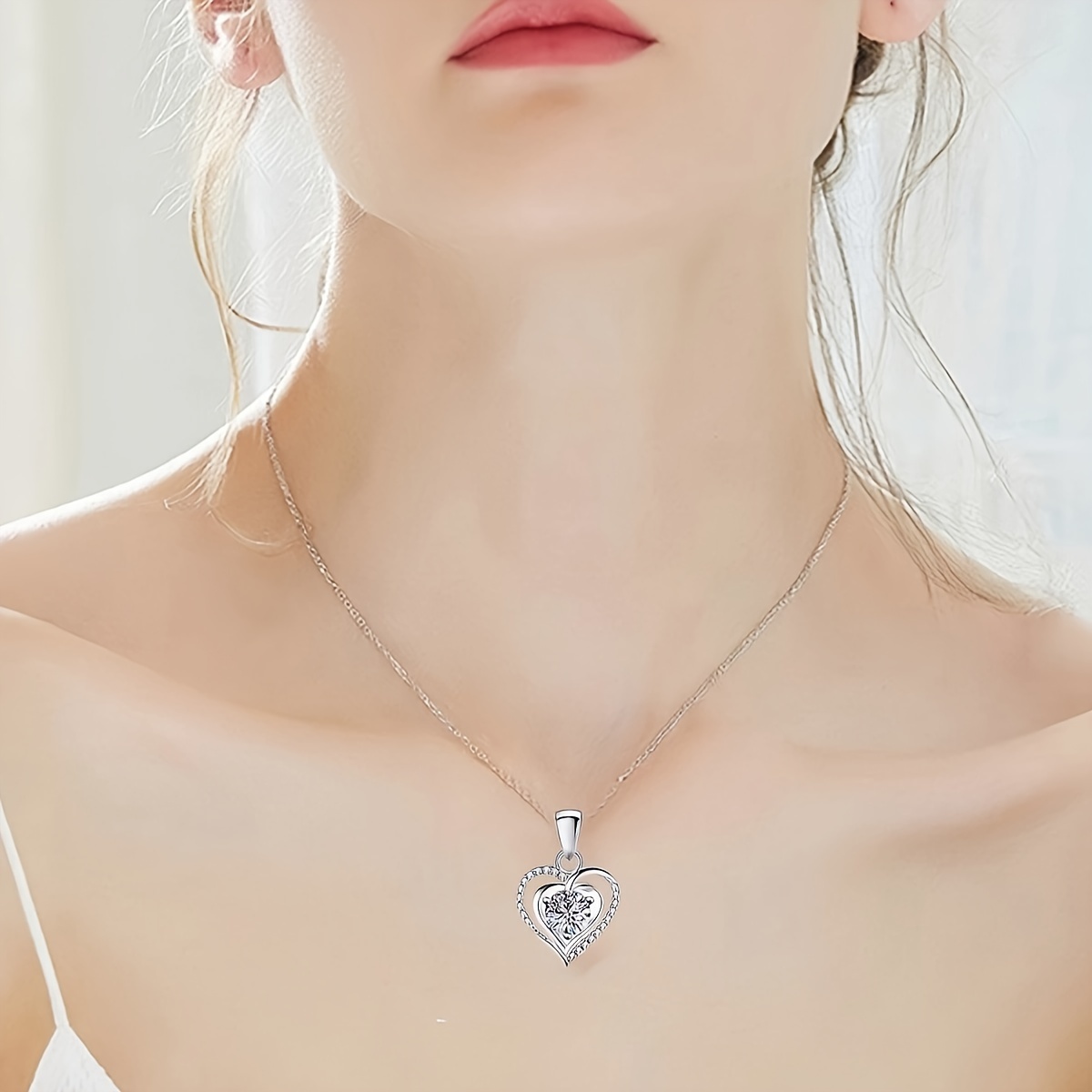 Boho Copper Heart Pendant Necklace with Zirconia Inlay