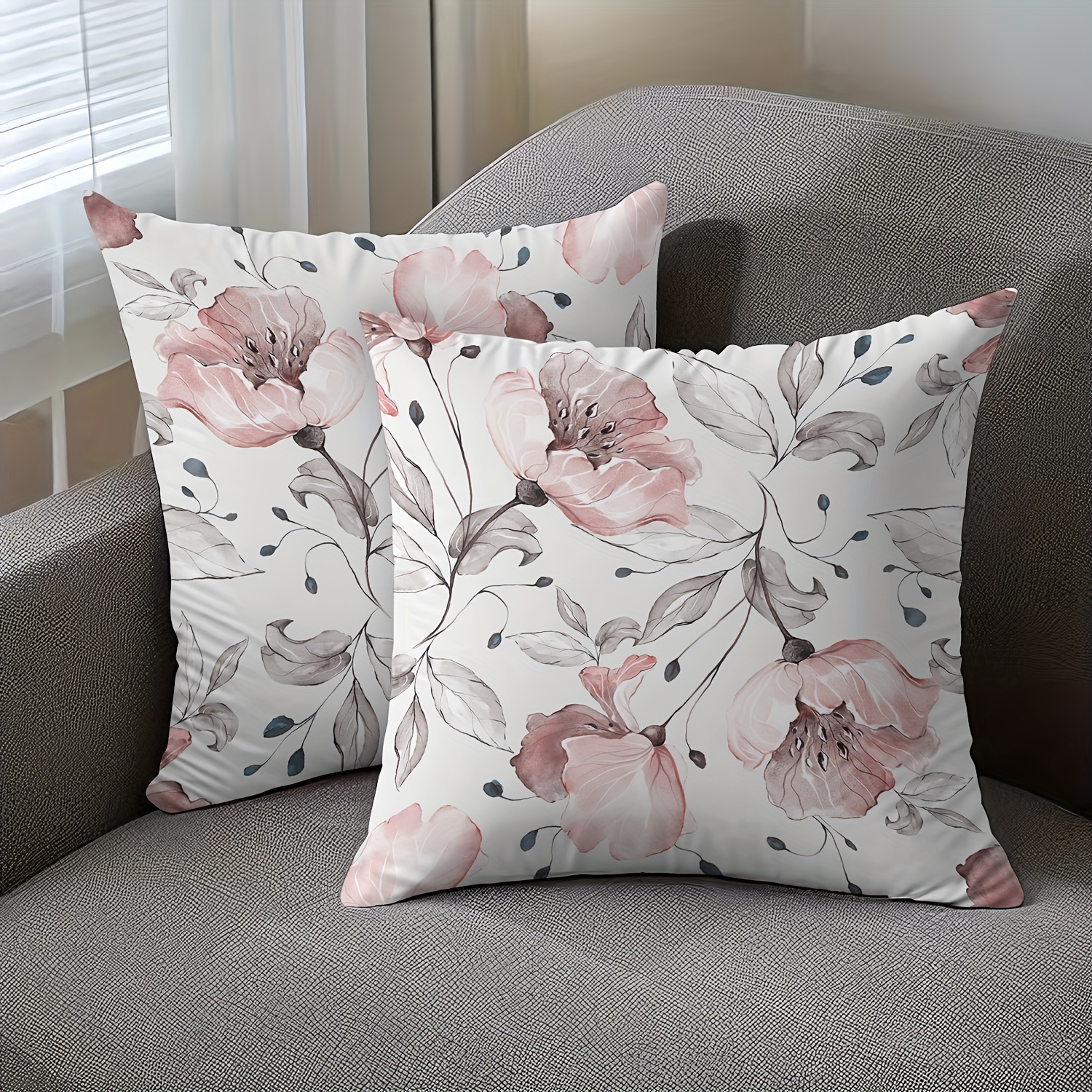 

2-piece Light Pink Floral Pillowcase And Pillowcase Minimalist Art Ins Modern Style Bedroom Living Room Home Decoration Short Plush Fabric Double-sided Printing No Pillow Core