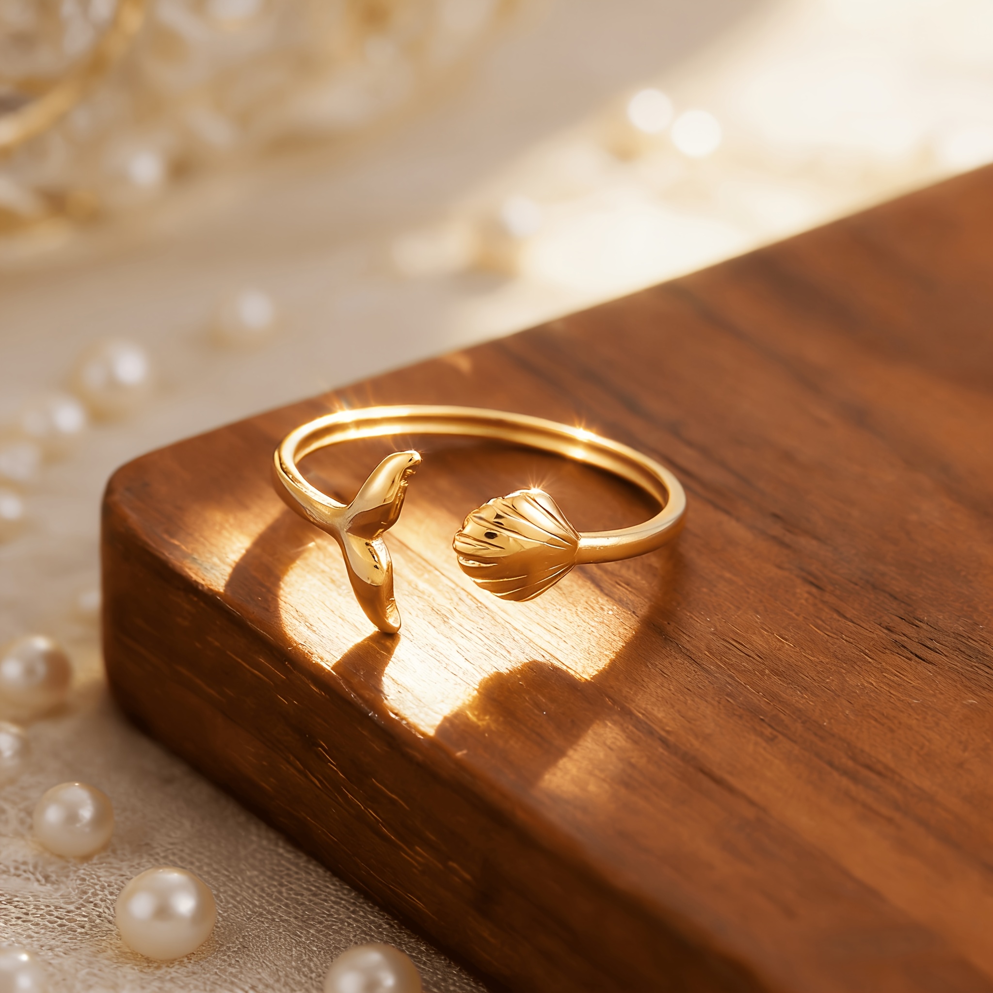 Women's Seashell & Fishtail Decorative Open Ring — Adjustable Size