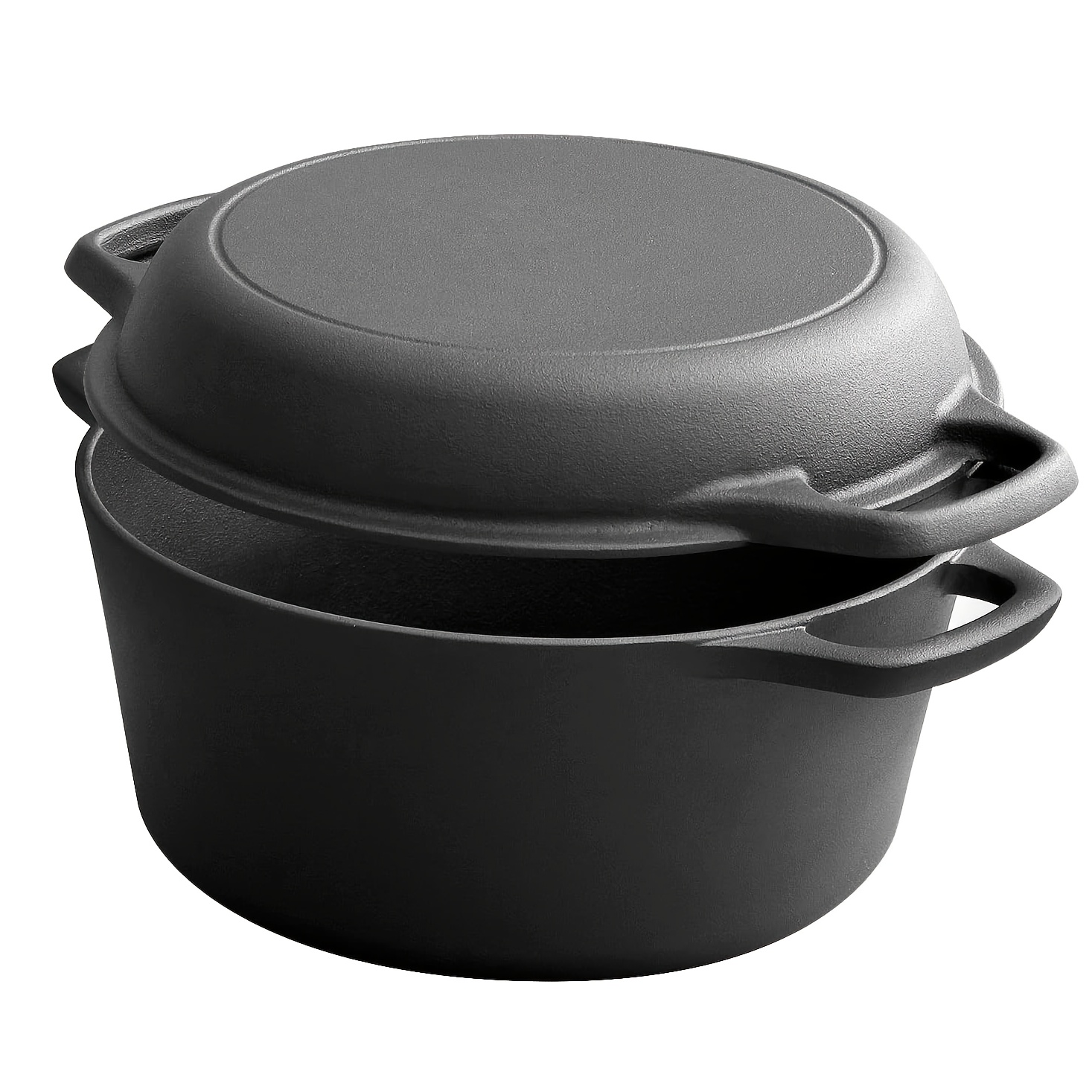 TEMU 2-in-1 Pre- Cast Iron Dutch Oven Pot With Lid Cooking Pan, Cast Iron Cookware Pan Set With Dual Handles Indoor Outdoor For Bread, Frying, Baking, Camping, Bbq, 5qt