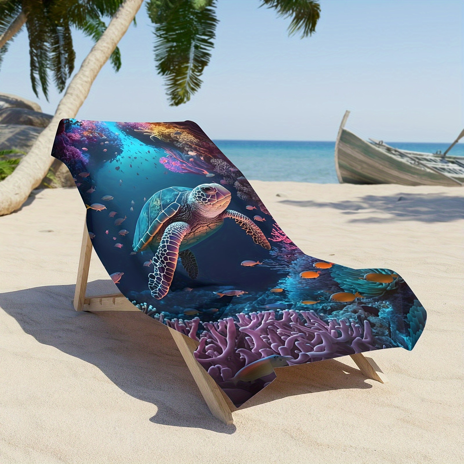 E-shop Strandtuch mit Meeresschildkröten-Aufdruck, schnelltrocknendes, saugfähiges Mikrofaser-Strandtuch, weiche Stranddecke, für Outdoor, Reisen,