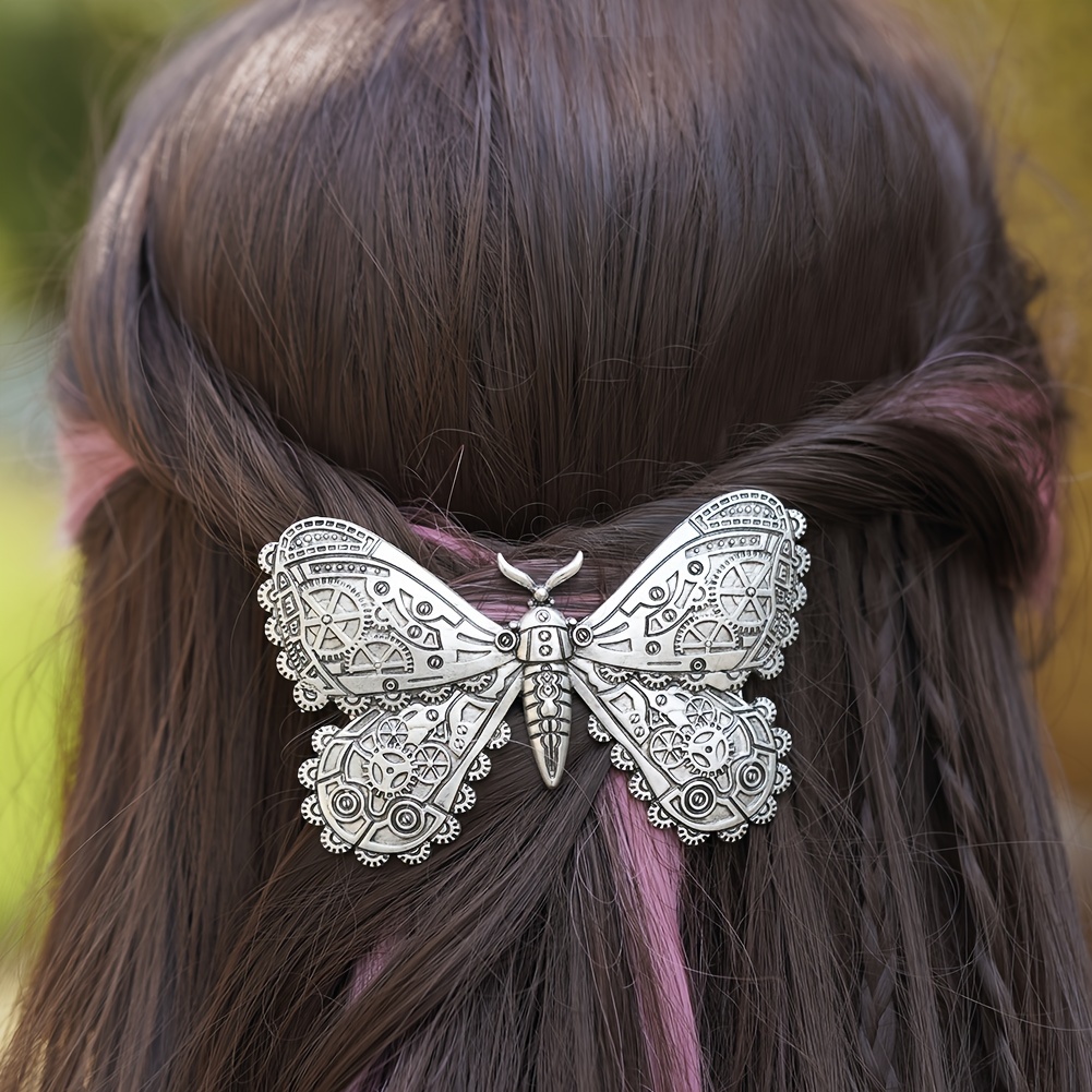 

Vintage Alloy Butterfly Barrette - Steampunk Gothic Bow-shaped Hair Clip Accessory, Solid Color, Suitable For Ages 14+, Single Piece