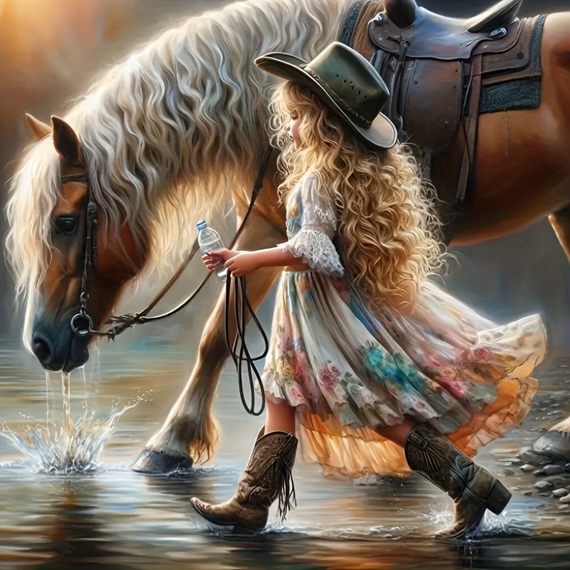 

5d Diy Diamond Painting Kit - Round Acrylic Diamonds, 'young Princess With Horse' Themed Full Drill Embroidery Cross Stitch Art, Decorative Wall Art Craft, Ideal Surprise Gift