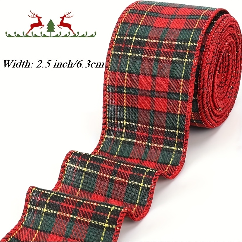 Image of 1 Roll/2 Rolls Ribbon, 5 Yards 2.5 Inch Red And Christmas Ribbon Wired For Christmas Tree, Bow Making, Wreath Making, Holiday Decorations&halloween, School