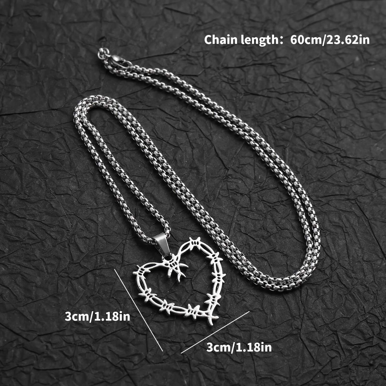 TEMU Vintage Silvery Thorn Heart-shaped Metal Pendant Necklace Featuring Elements. A Unique Accessory Suitable For Everyday Outfits, With A Textured
