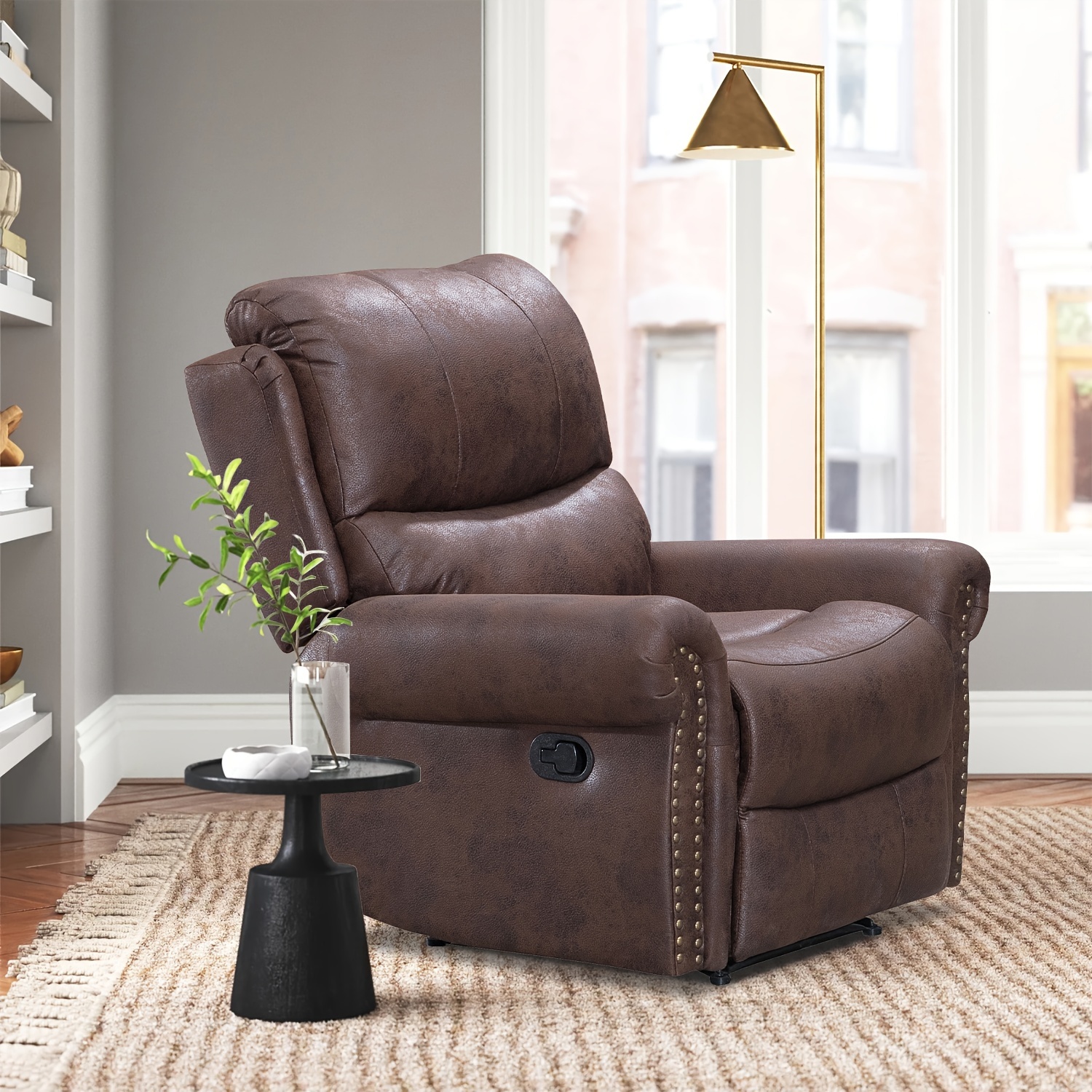 Single Sofa Chair Home Theater Chair Leather Casual Cushioned Chair  Ergonomic Footrest Angle Adjustable Sofa