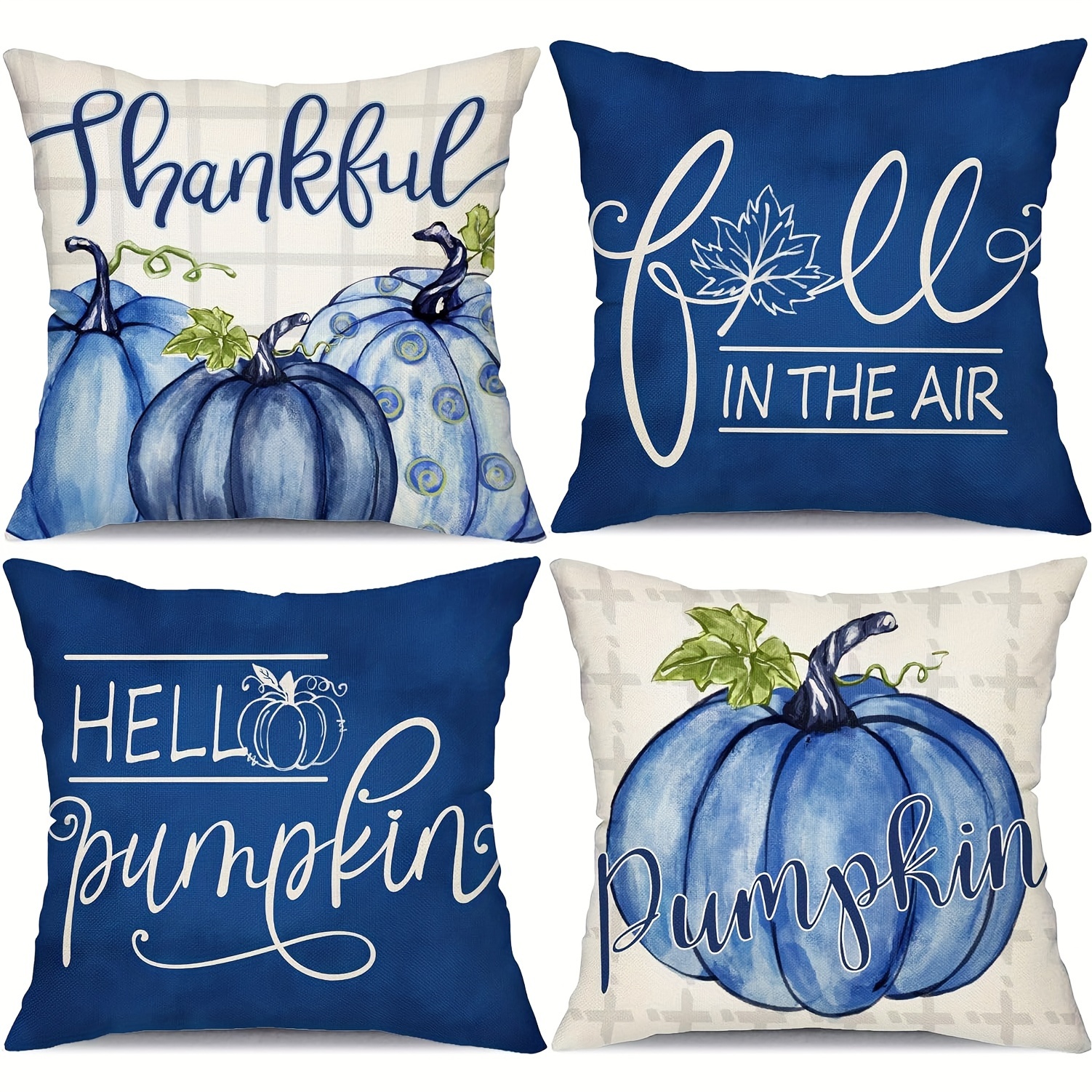 

4pcs, Fall Pillowcase 18x18 Inch Buffalo Plaid Fall Blue Pumpkin Pillowcase Fall Thanksgiving Decor Family Sofabed