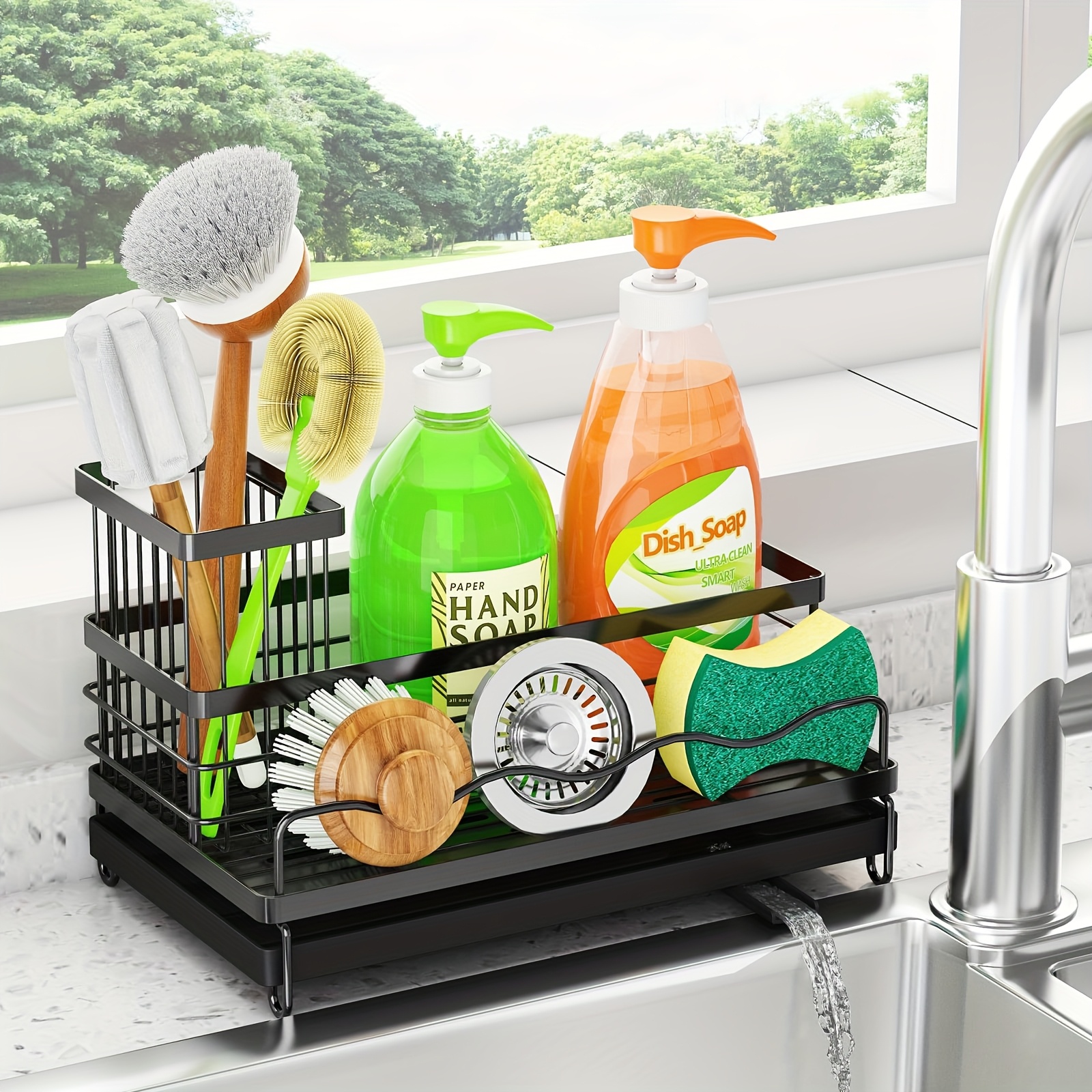 Sponge Holder Cisily Kitchen Sink Caddy Organzier With High Brush