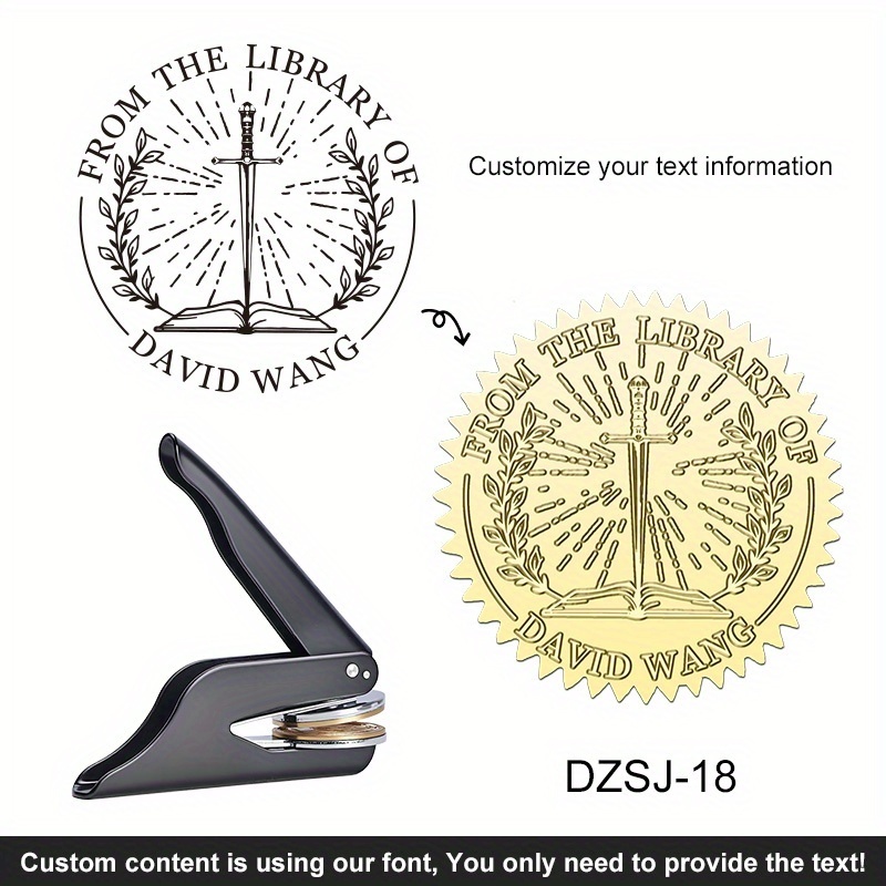 TEMU 1pc, Custom Book Embossing Hand Pliers Steel Stamp, Black Portable Embossing Hand Pliers. Custom Diy Embossing Stamp For Weddings, Libraries,