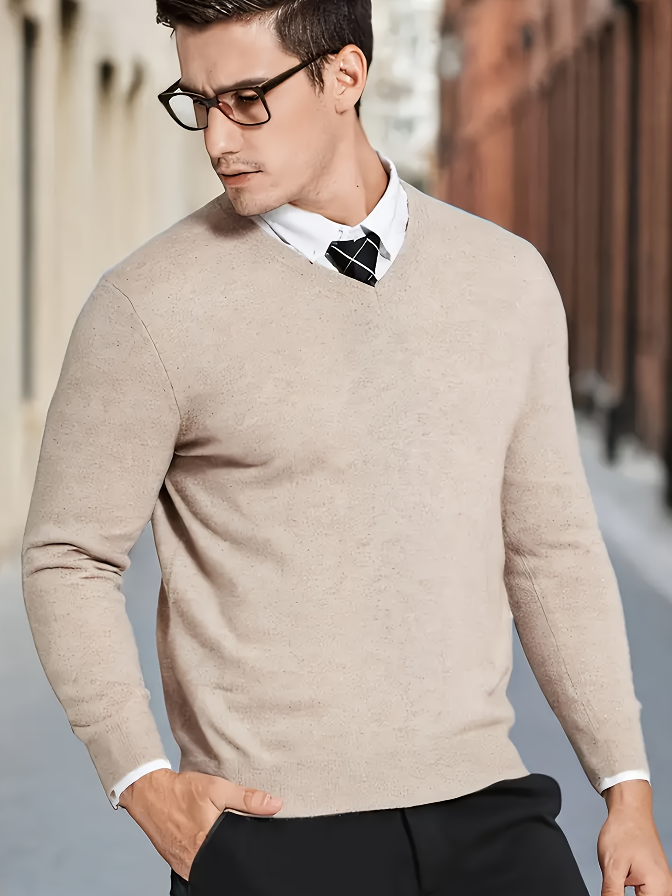 Pull Sans Manches En Tricot Côtelé Pour Homme - Col En V Décontracté Business Et Casual