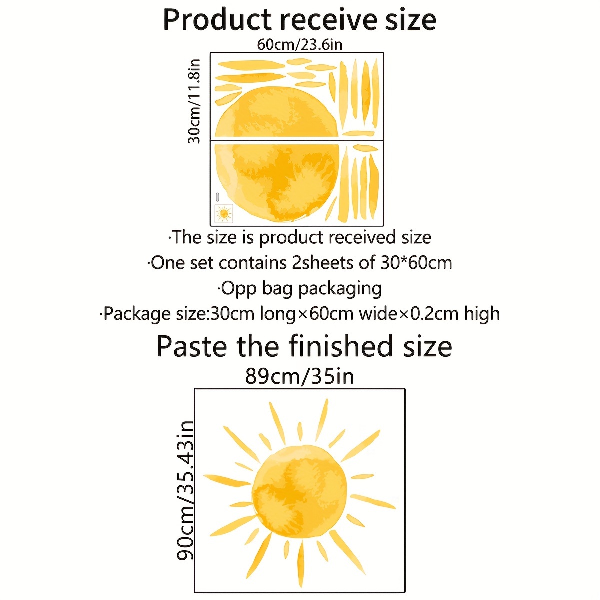 Image of A Set Of 2pcs, 30*60cm*2pcs, Minimalist Sun Wall Stickers For Home Background, Bedroom Room Decoration, Self-adhesive Wall Stickers Ms9727-nh