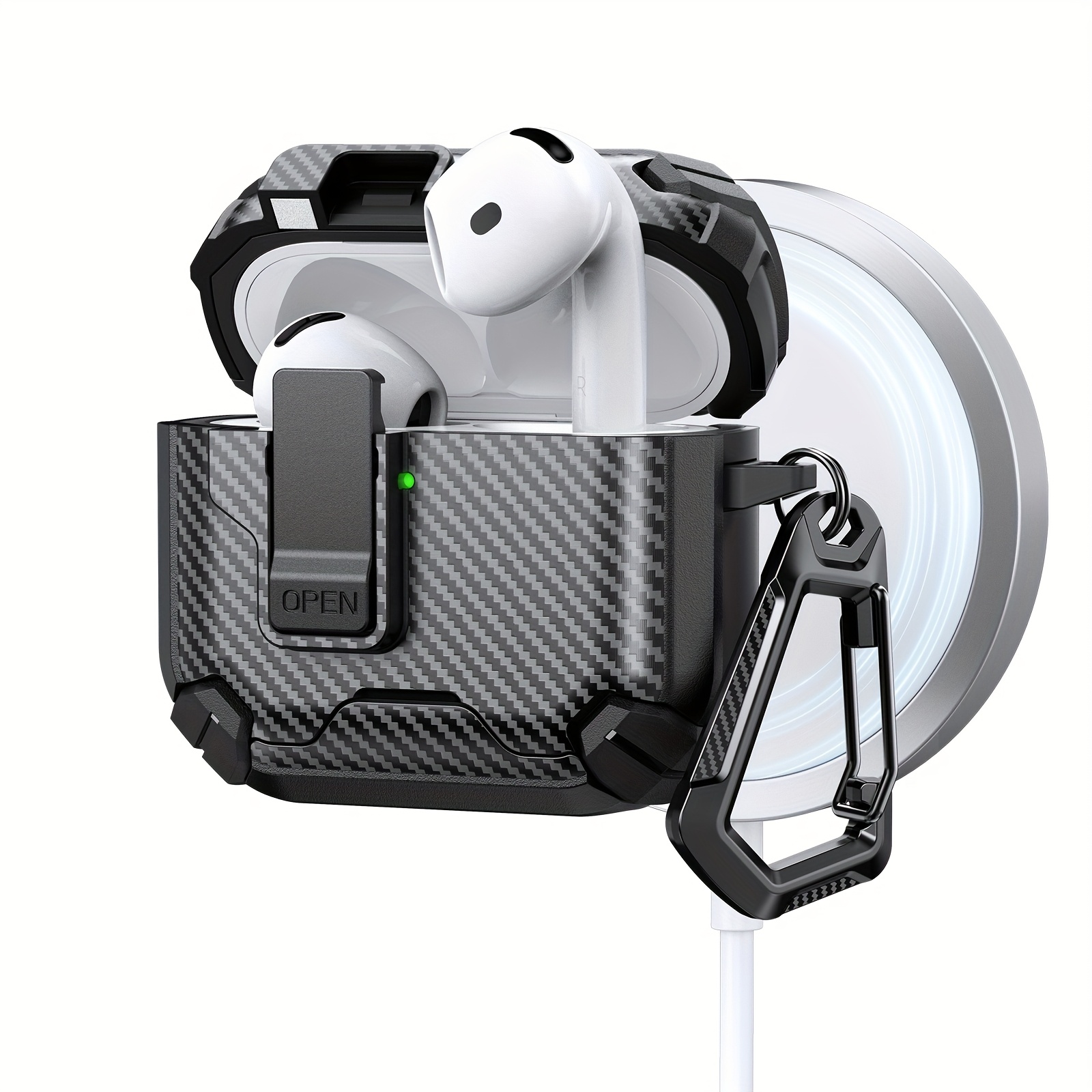 TEMU Custodia con clip di di in TPU per Airpods 5 4 ANC , chiusura magnetica a , antiurto, con design e supporto per telefono, cover in fibra di