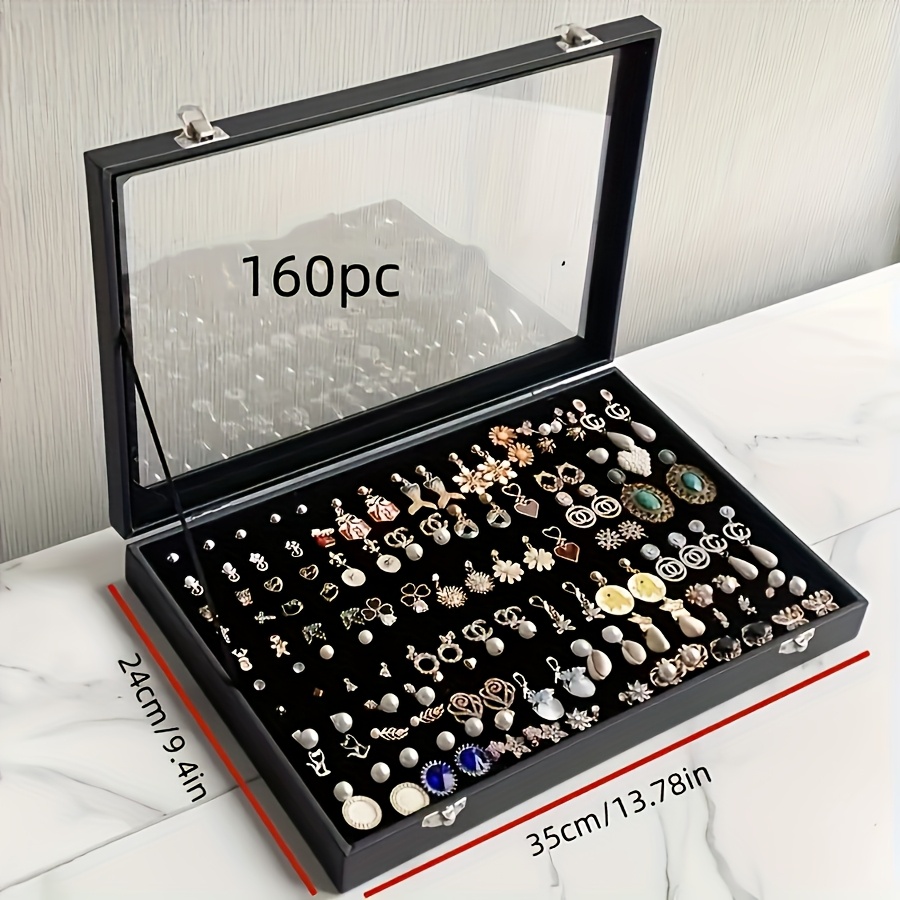 large capacity jewelry organizer box with transparent lid elegant necklace earring storage case soft fabric lined interior secure snap closure durable plastic desktop display for home or retail use jewelry box jewelry boxes Product details 1