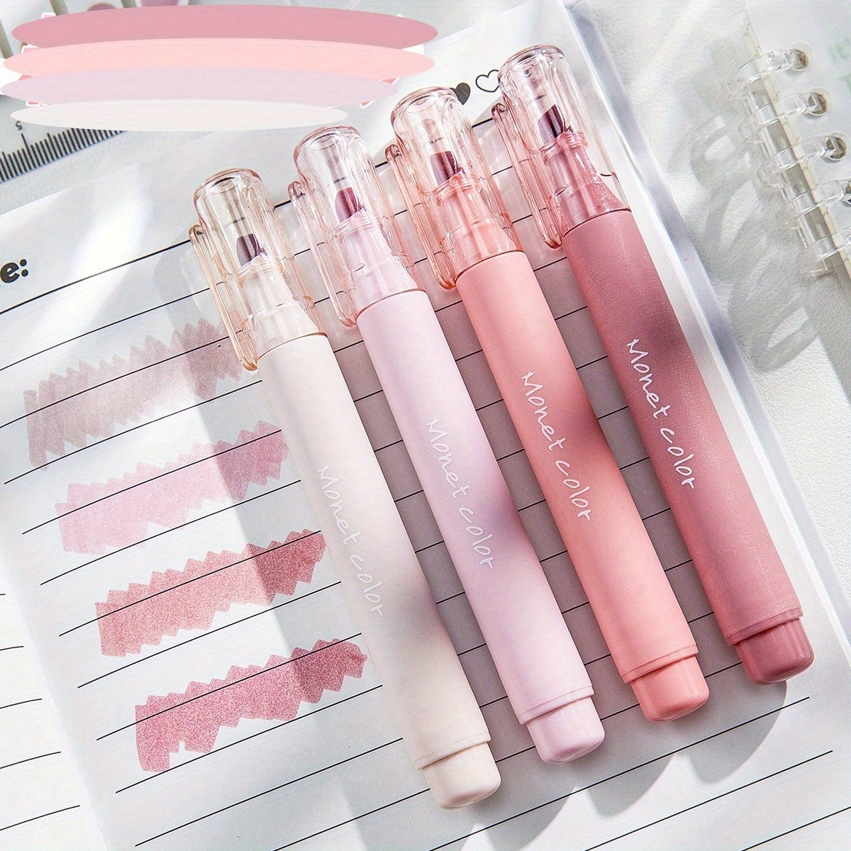 E-shop 4er-Pack Fluoreszierende Gelstifte in Pink Morandi Farbe, Tintenbasis, Runde Spitze, Geeignet für Bürobedarf, Schreiben, Korrektur, Notizbücher,