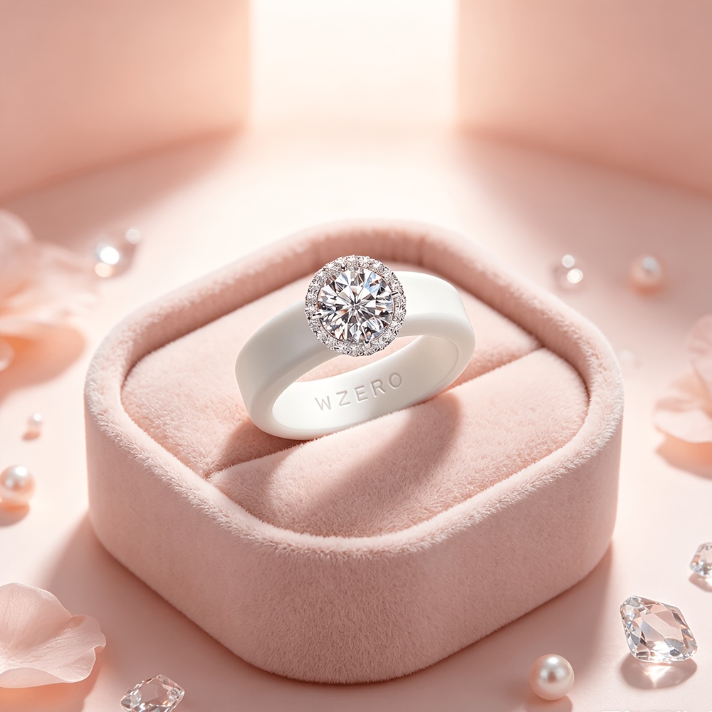 Women's Anniversary White Silicone Ring with Round Center Stone