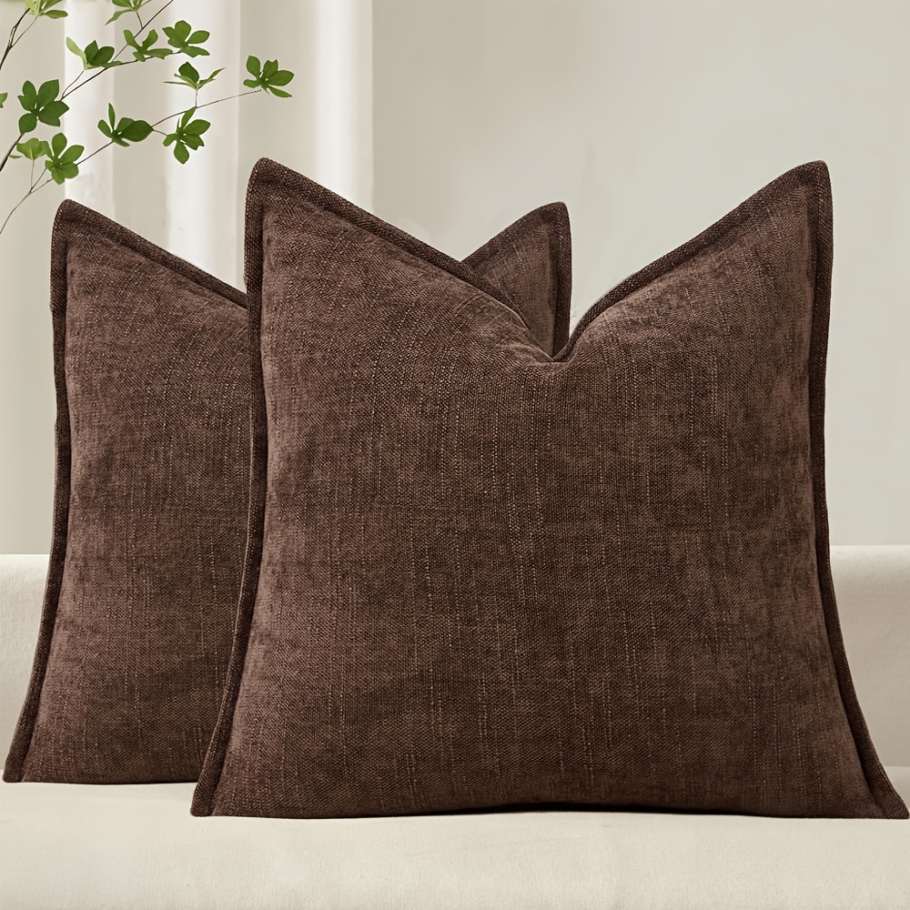 TEMU 2pcs Set, Embossed Texture Chenille Decorative Pillowcases, Square Accent Solid Color Pillowcase, Neutral Tone Farmhouse Style Cushion Cover,