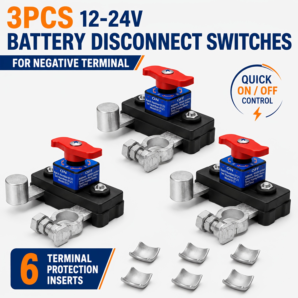 TEMU 3pcs 12-24v Battery Negative Terminal Disconnect Switch With 6 Protection Covers For Car Truck Rv Boat Atv