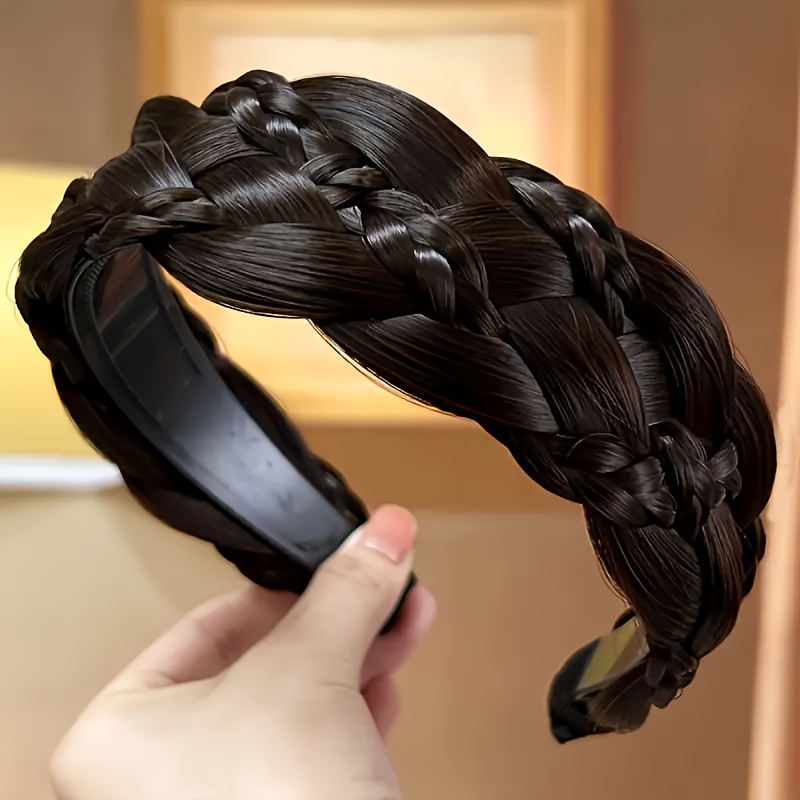 TEMU Ladies' Hand-woven Hair Braids - Non-slip Wide Base With Natural Twist Design, Dark Brown/black/ Red/brown - Elegant Braided Hair Accessory,