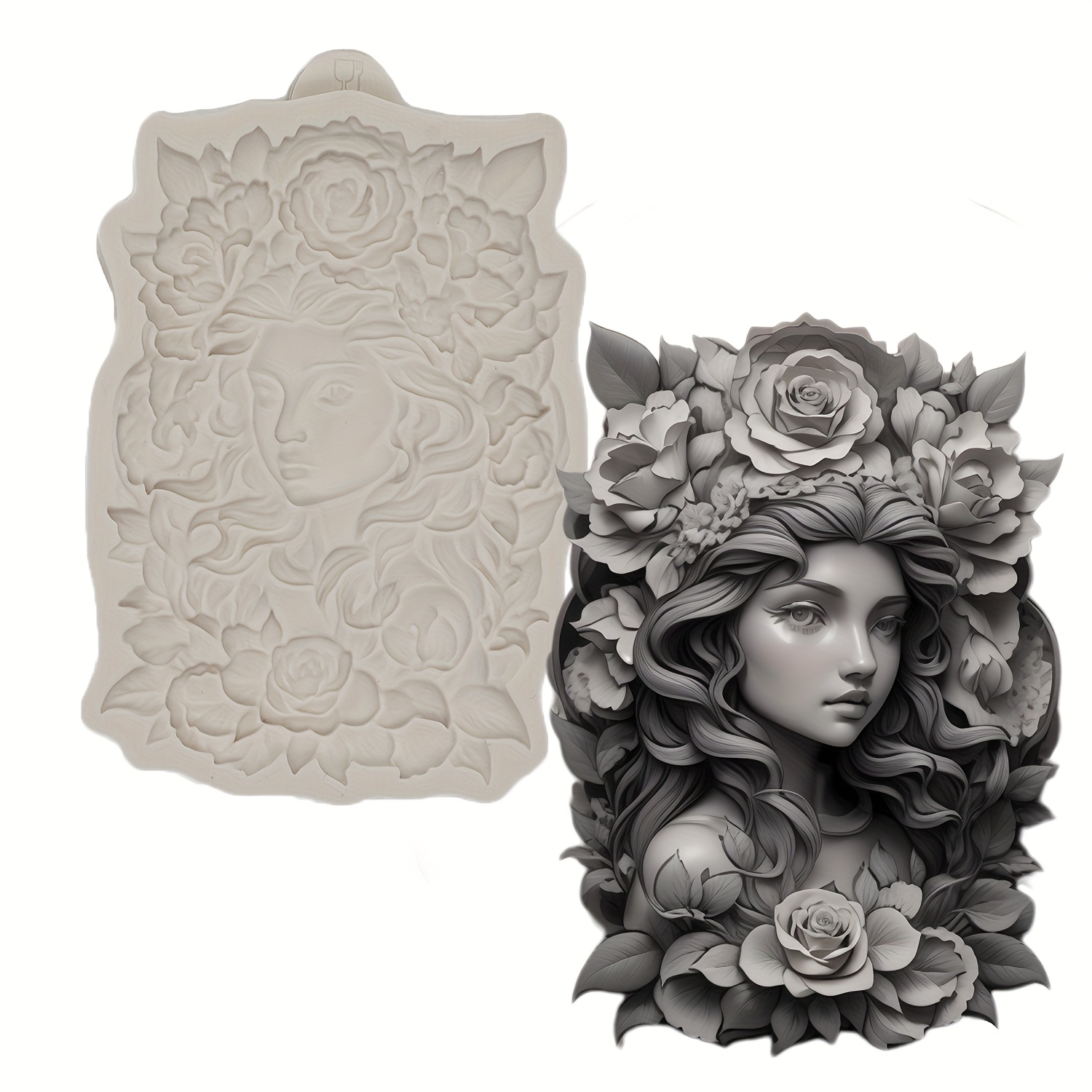 

1pc, Floral Lady Silicone Mold For Fondant, Craft Cake, Candy, Chocolate, Ice Pops, Baking Tool Accessories, Food-grade Silicone, 3d Rose Design, With Detailed Molding