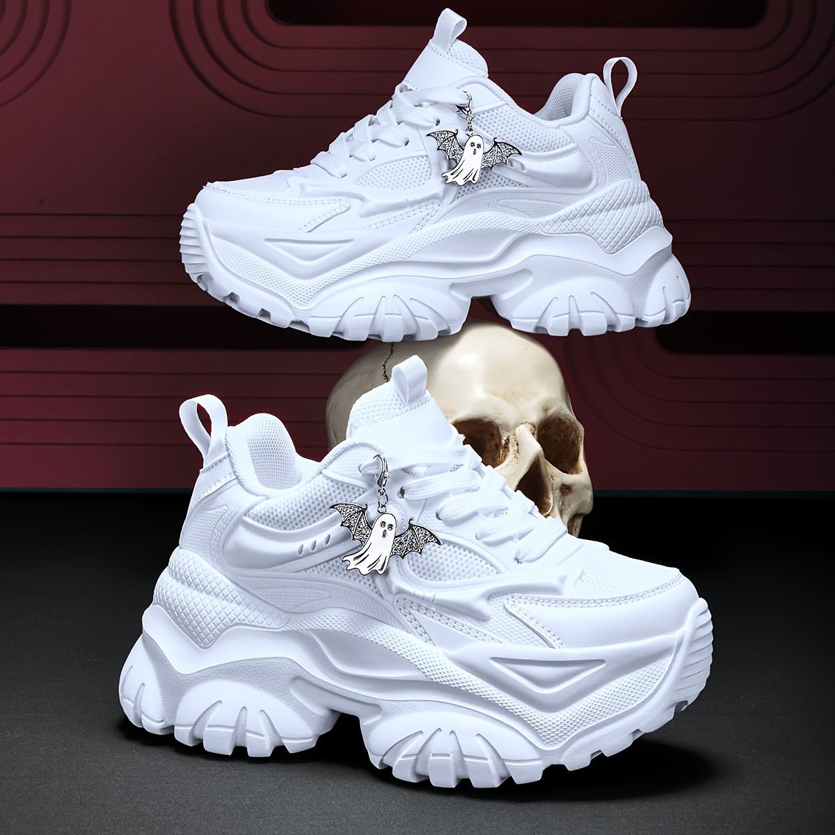 Women'S Outdoor All-Season Height-Increasing 2.76inch Fashion Casual Sports Skateboard Shoes with Halloween Elements 3D 